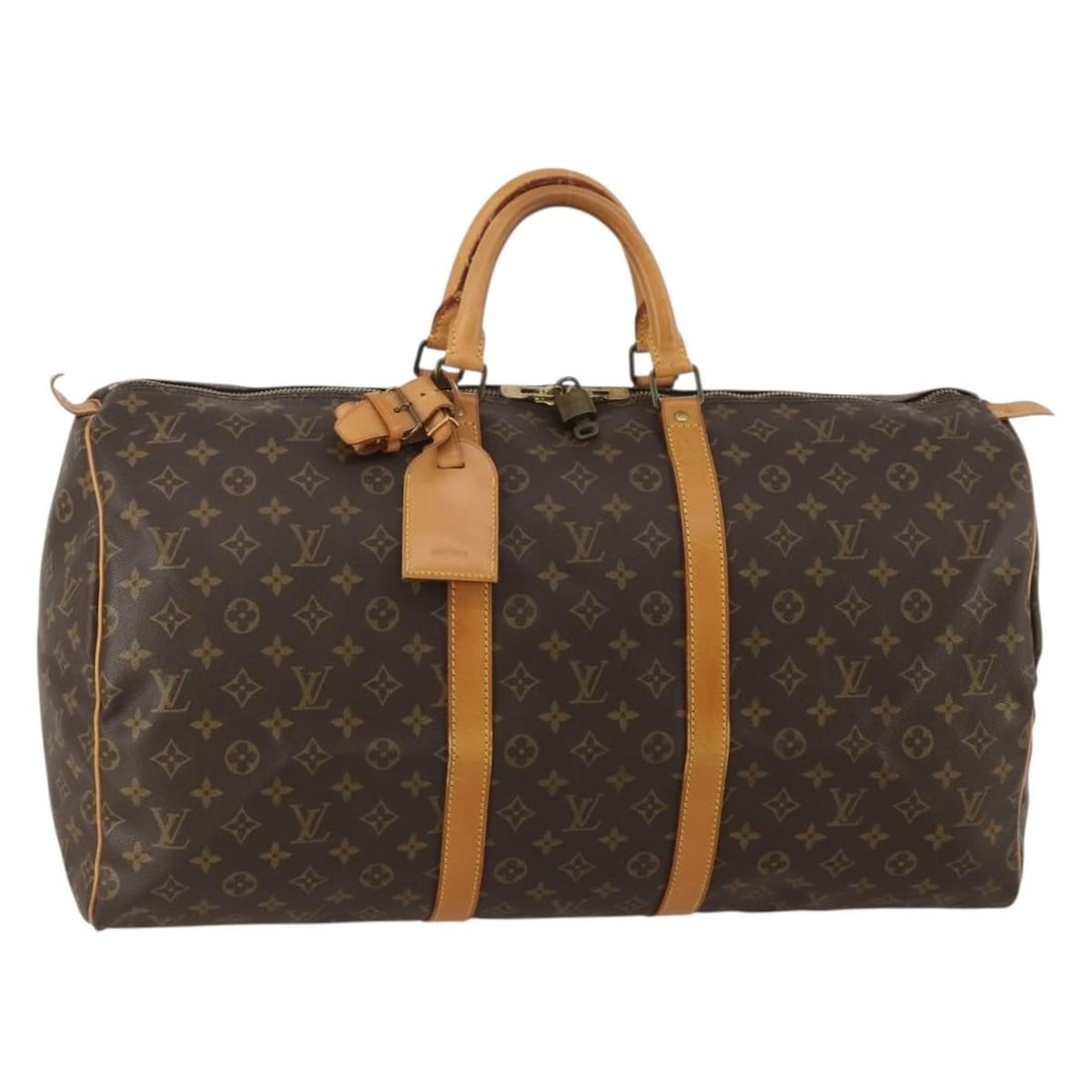 Louis Vuitton M41424 Keepall 55 Monogram Canvas Boston Bag: Louis Vuitton M41424 Keepall 55 Monogram Canvas Boston Bag Louis Vuitton Keepall 55 Boston bag in Monogram canvas, made in France. This travel bag includes a padlock, one key, name tag, and poignee. C