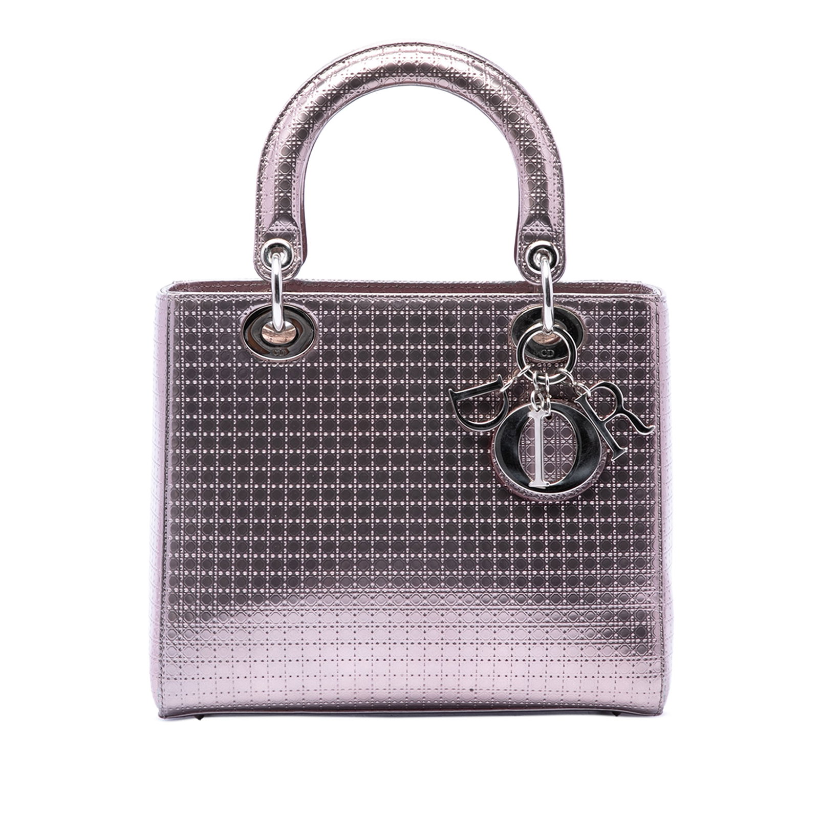 Dior Lady Dior Medium Metallic Patent Leather Handbag Purple: Dior Lady Dior Medium Metallic Patent Leather Handbag Purple Lady Dior handbag in purple metallic patent leather with Microcannage quilting. This bag features flat leather handles, a top zip closure, 