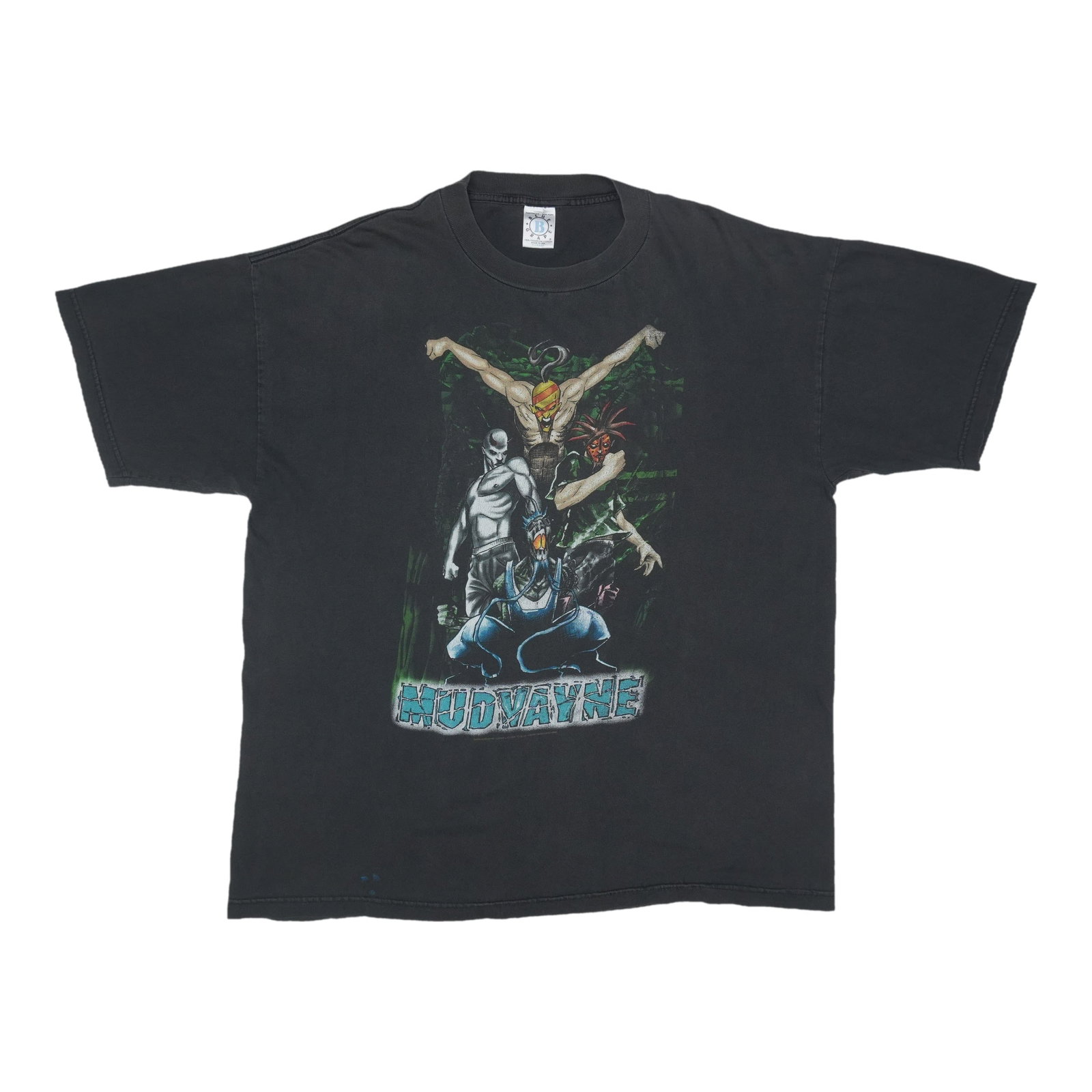 Black 2000s Mudvayne cotton shirt with front and back graphics: Black 2000s Mudvayne cotton shirt with front and back graphics Authentic vintage Mudvayne shirt from the 2000s with original single-stitch construction. This is an original vintage piece, not a modern