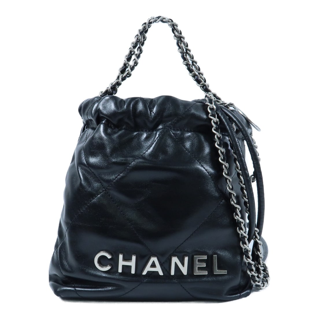 Chanel Mini 22 AS3261 2 Way Shoulder Bag Black Calfskin: Chanel Mini 22 AS3261 2 Way Shoulder Bag Black Calfskin A CHANEL CC SHW Mini 22 shoulder bag, model AS3261, in black calfskin (cowhide) leather. This 2way shoulder bag is designed for women and includ