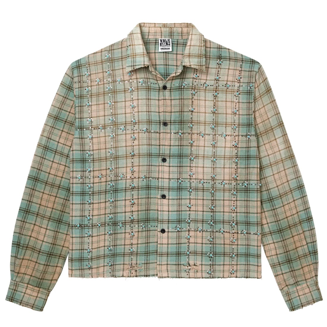 Vale Little Gems Cotton Flannel Button Up Shirt Large: Vale Little Gems Cotton Flannel Button Up Shirt Large Soft cotton flannel shirt in a mint colorway with a classic button-up design. This piece offers a relaxed yet polished look with durable stitching