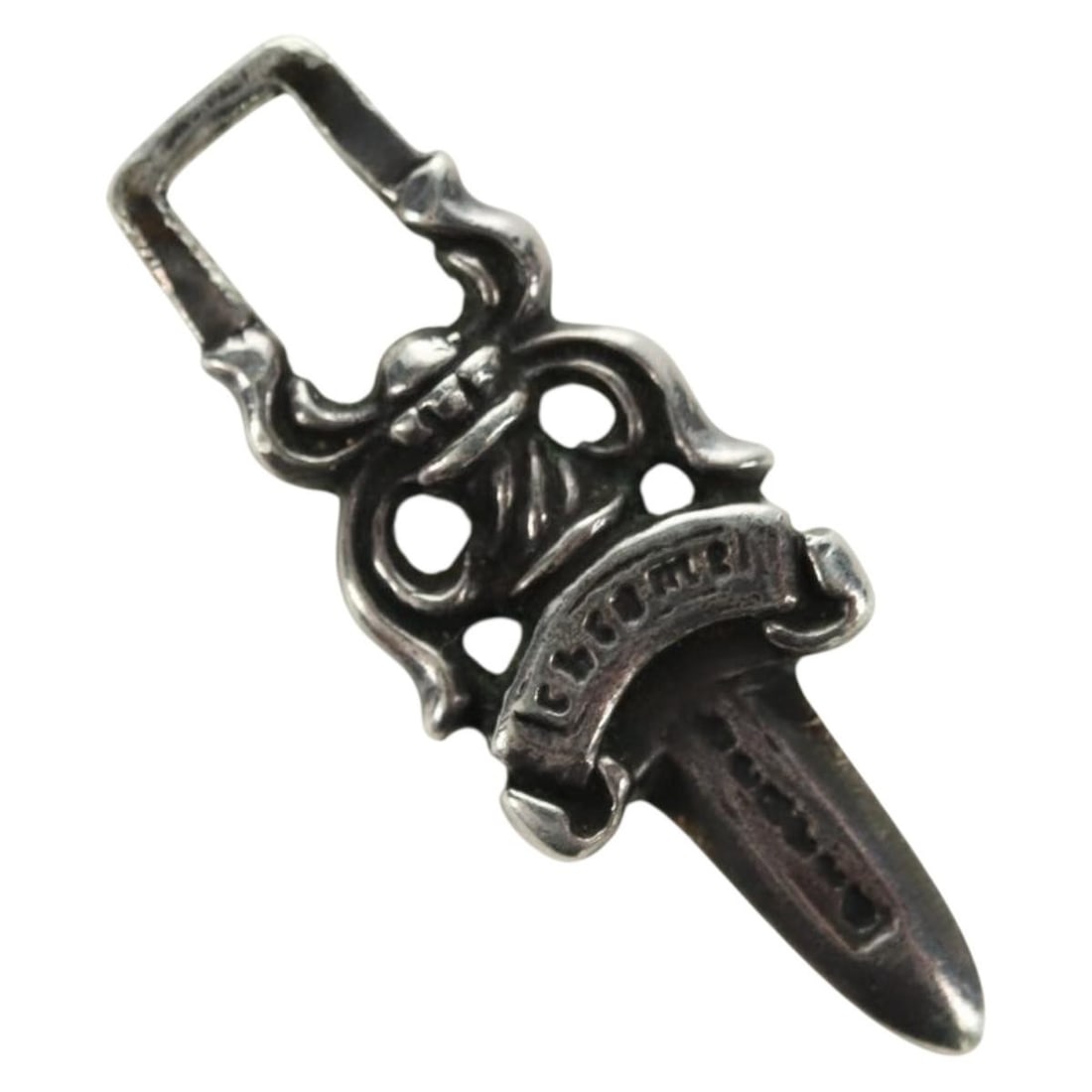 Chrome Hearts Ag925 Silver Dagger Charm Pendant Top 3.5 cm: Chrome Hearts Ag925 Silver Dagger Charm Pendant Top 3.5 cm Authentic Chrome Hearts dagger charm pendant top in silver. This women's pendant top is offered without the original box or dust bag and incl