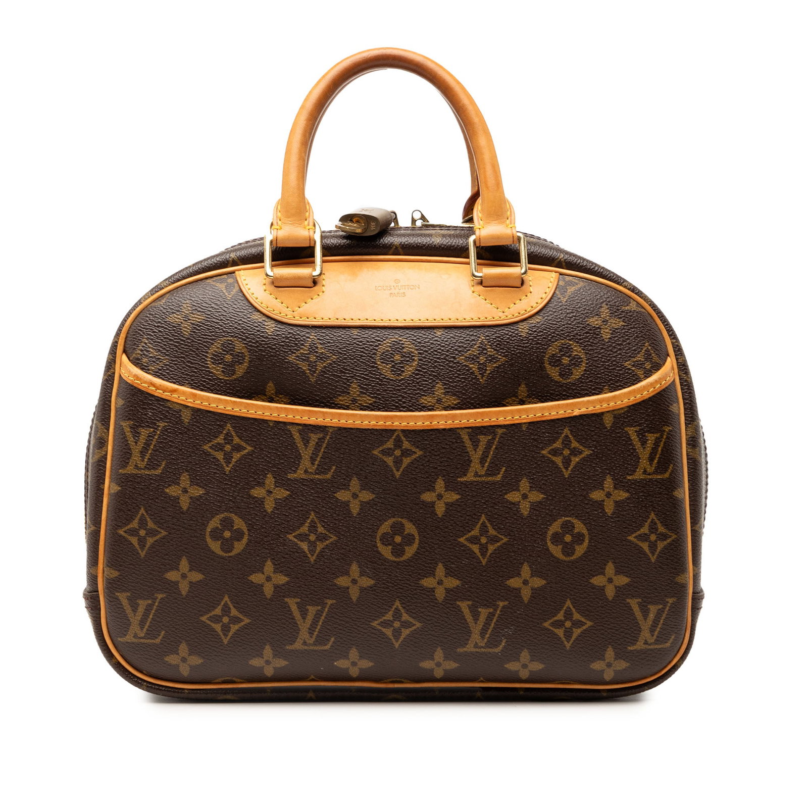 Louis Vuitton Trouville monogram canvas handbag: Louis Vuitton Trouville monogram canvas handbag This Louis Vuitton Monogram Trouville bag features the iconic monogram canvas with vachetta leather trim and rolled leather handles. It is designed with
