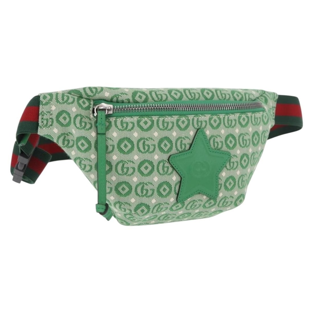 GUCCI 502095 Kids Sherry Line Canvas Waist Bag Green Silver: GUCCI 502095 Kids Sherry Line Canvas Waist Bag Green Silver Gucci children's Sherry Line waist bag in canvas with a green and silver color scheme. Made in Italy, this bag measures approximately 25 cm 