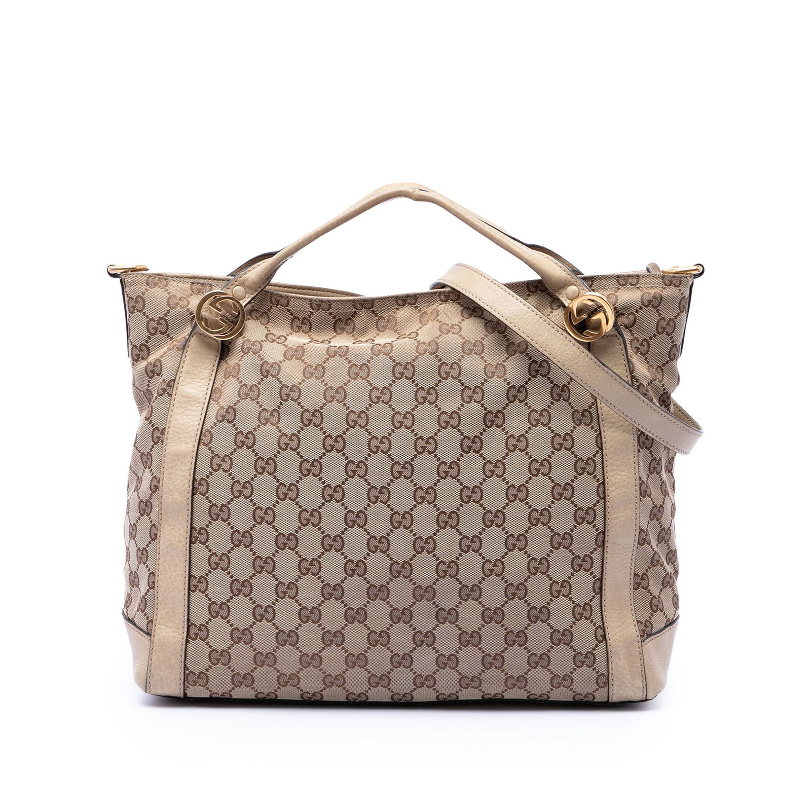 Gucci Miss GG Canvas Satchel Beige Leather Trim Bag: Gucci Miss GG Canvas Satchel Beige Leather Trim Bag Gucci Miss GG satchel in beige GG canvas with leather trim. This satchel features rolled leather handles, a detachable flat leather strap, a top zip