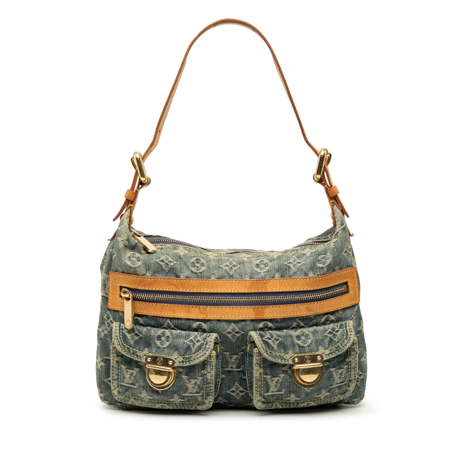 Louis Vuitton Baggy PM Monogram Denim Shoulder Bag Blue: Louis Vuitton Baggy PM Monogram Denim Shoulder Bag Blue Louis Vuitton Monogram Denim Baggy PM shoulder bag in blue monogram denim with an adjustable flat vachetta leather strap and top zip closure. Th