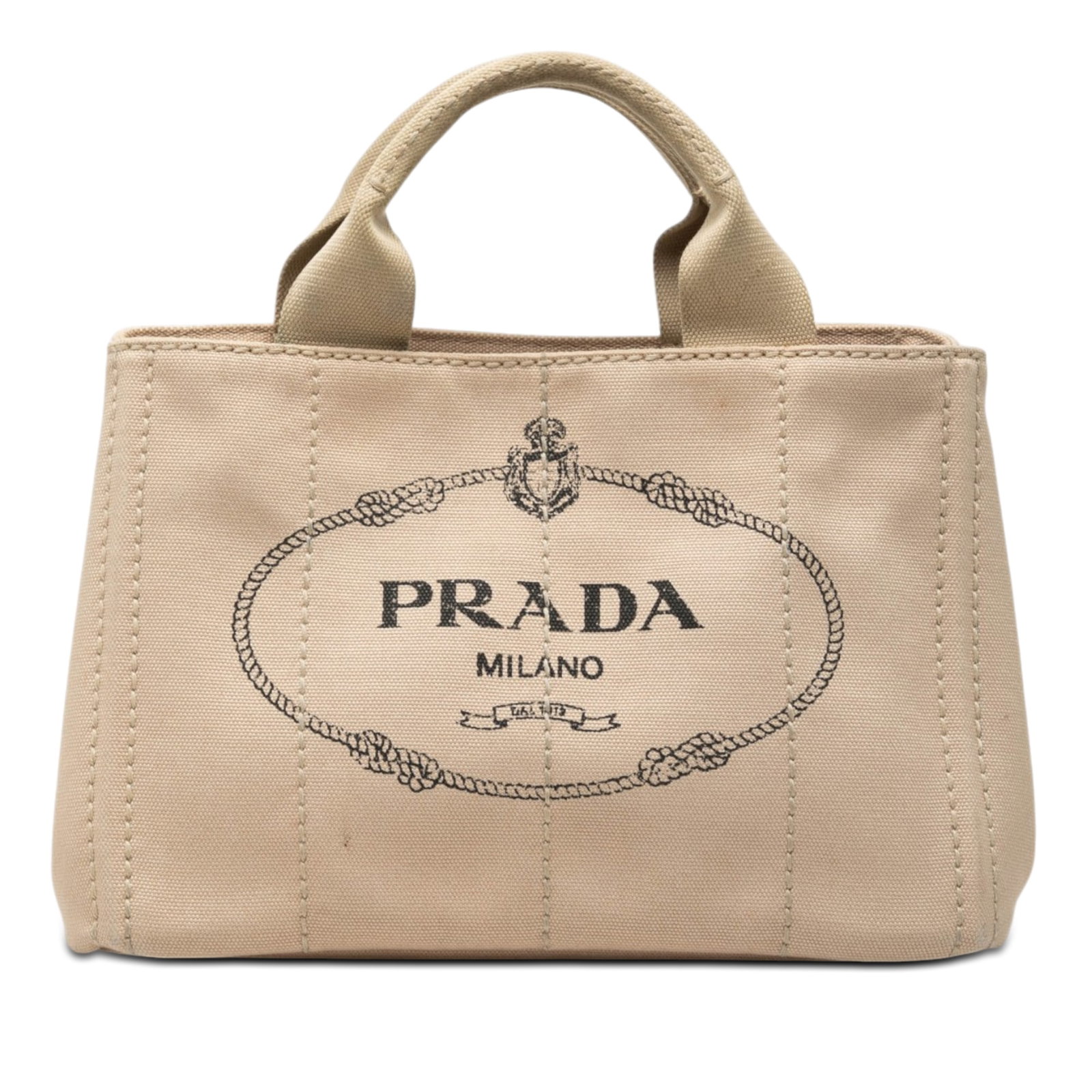 Prada Canapa Small Logo Tote Beige Canvas Handbag: Prada Canapa Small Logo Tote Beige Canvas Handbag Prada Small Canvas Canapa Logo Tote in beige fabric with rolled top handles, an open top, and interior zip and slip pockets. Made in Italy. Condition 