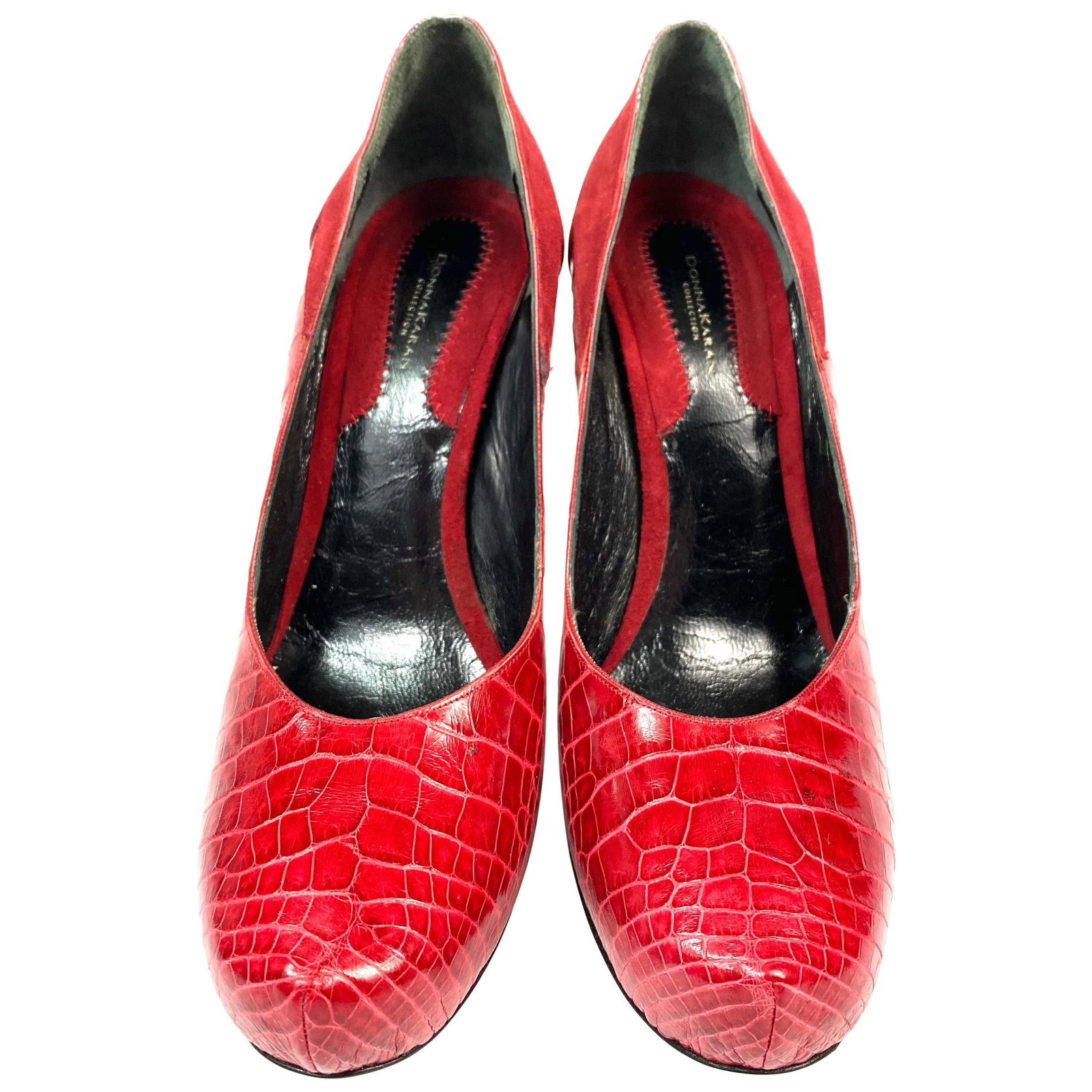Donna Karan Collection red suede crocodile pattern pumps size 38 (1 of 9)