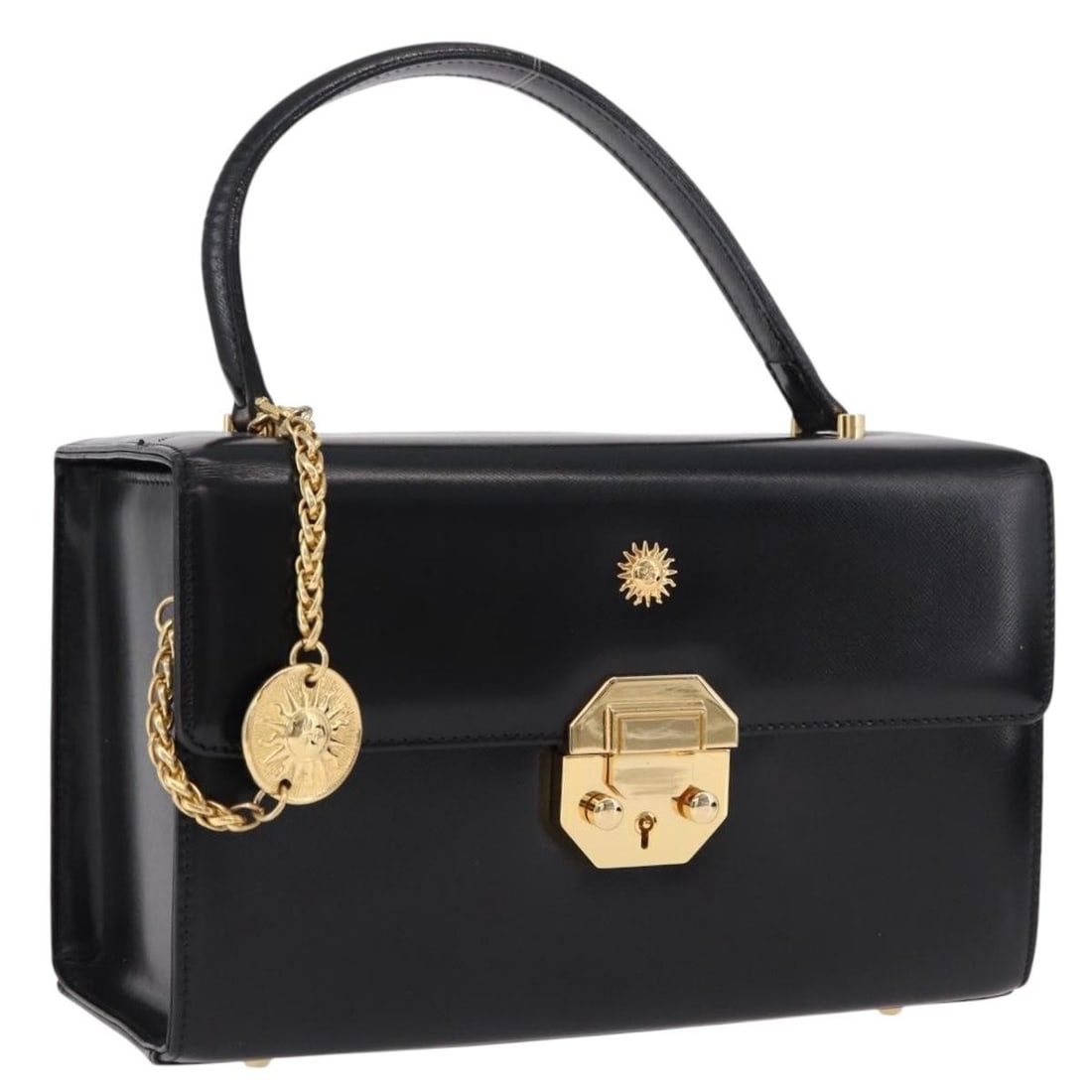 Gianni Versace Sunburst Leather Vanity Handbag Black Gold (1 of 18)
