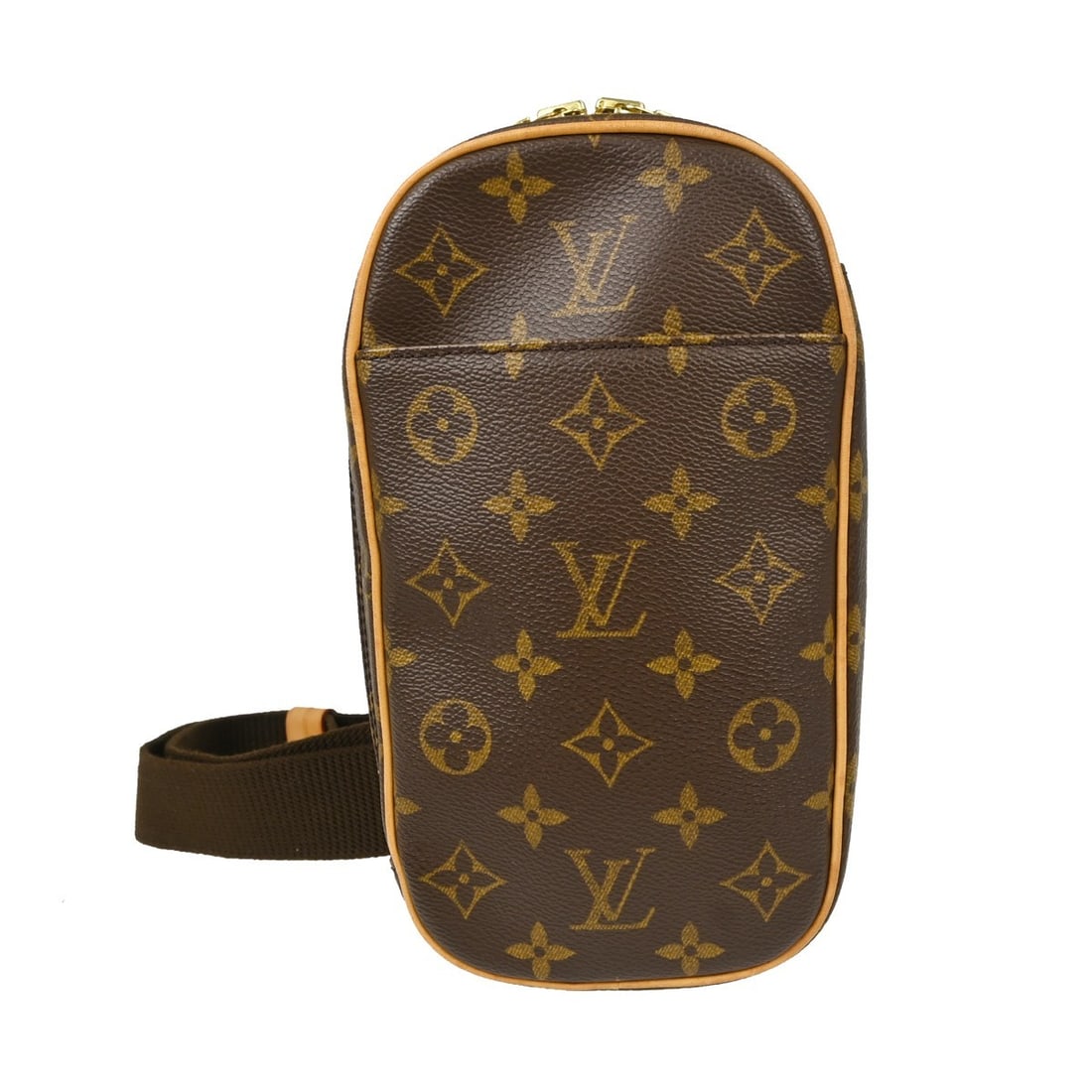 Louis Vuitton Pochette Gange Monogram Canvas Belt Bag M51870: Louis Vuitton Pochette Gange Monogram Canvas Belt Bag M51870 Vintage Louis Vuitton Pochette Gange bum bag in brown Monogram canvas with leather trim and a zip closure. This small unisex bag features a