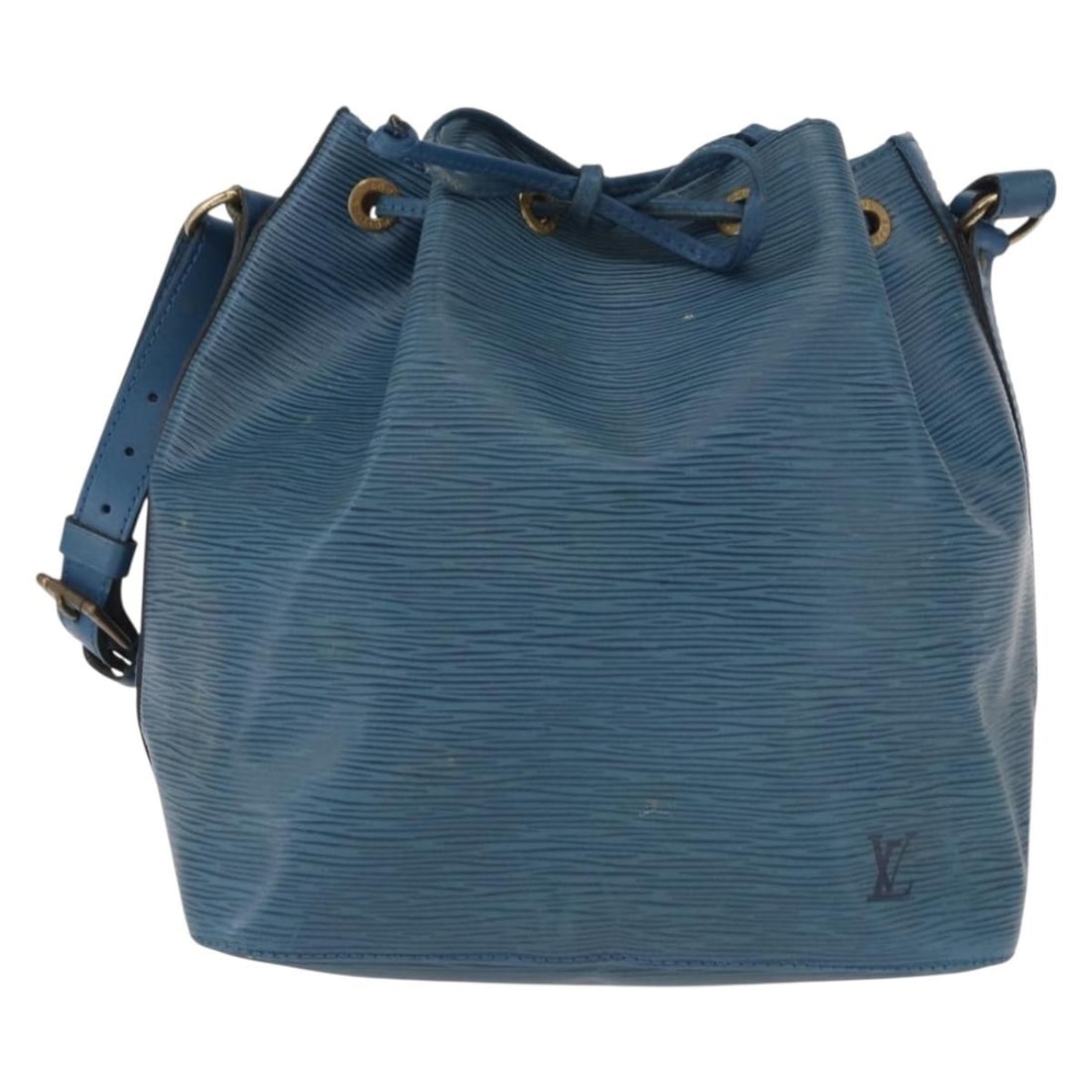 Louis Vuitton Petit Noe Blue Leather Handbag France: Louis Vuitton Petit Noe Blue Leather Handbag France Louis Vuitton Petit Noe bag in blue Epi leather. This vintage piece shows honest wear consistent with good condition, including surface deformation,