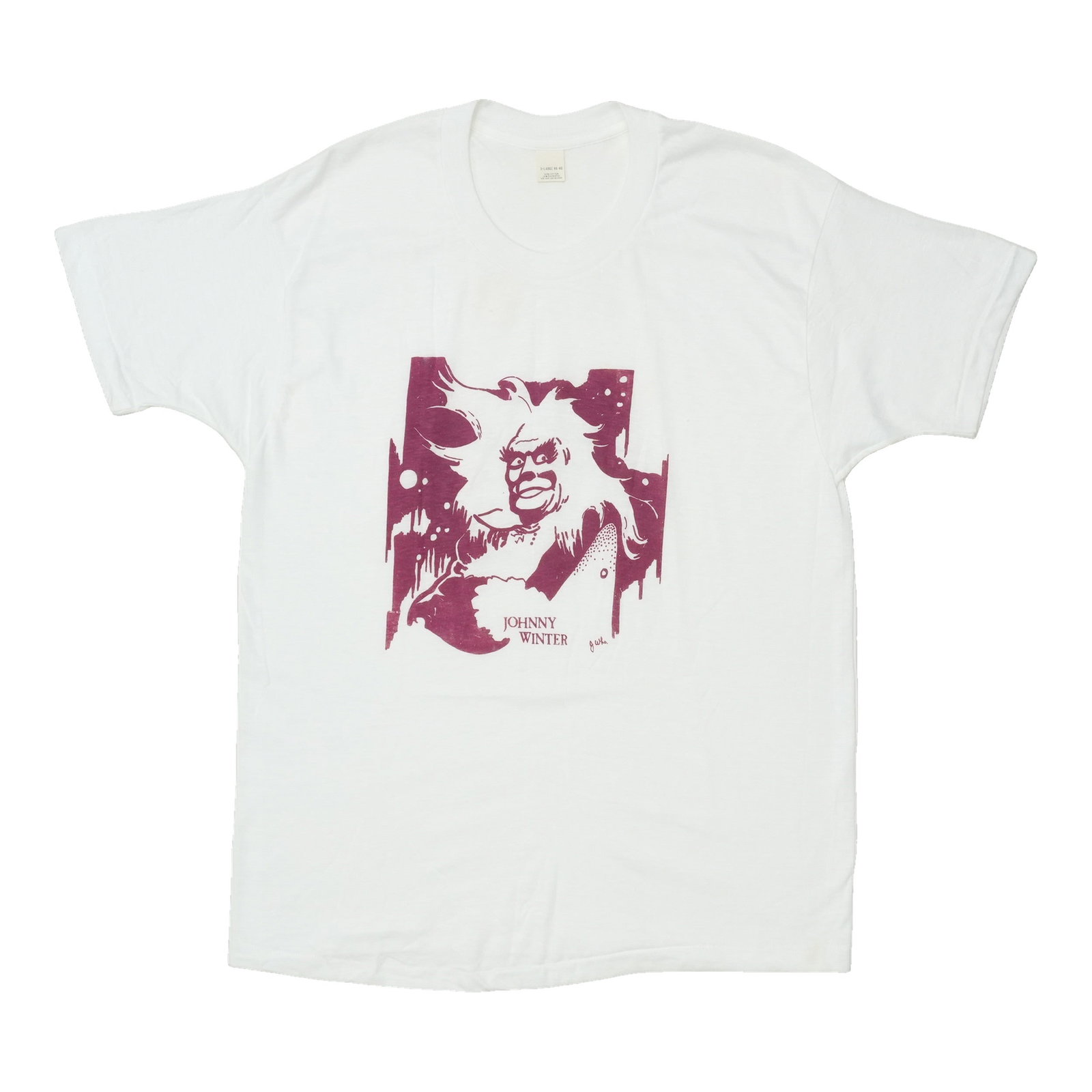 White 1970s Johnny Winter Vintage Poly Cotton T Shirt XL: White 1970s Johnny Winter Vintage Poly Cotton T Shirt XL Original vintage Johnny Winter shirt from the 1970s. This rare tee is not a modern reproduction and is presented in good condition, with no hol