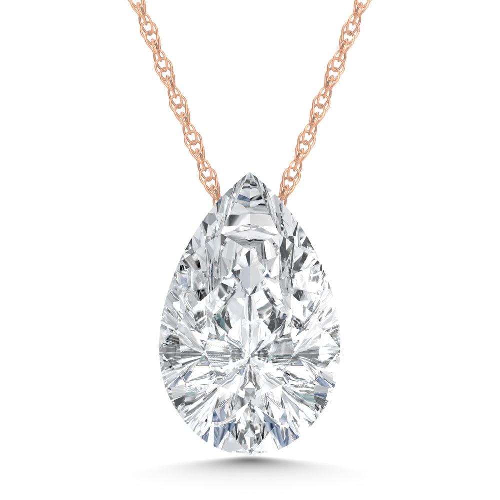 14K Rose Gold Lab Grown Diamond 1 Ct.Tw. Pear Shape Slider Pendant: 14K Rose Gold Lab Grown Diamond 1 Ct.Tw. Pear Shape Slider Pendant Polished 14K Rose gold slider pendant set with pear-shaped lab-grown diamonds totaling 1 carat total weight. 14k Rose Gold Stone Colo