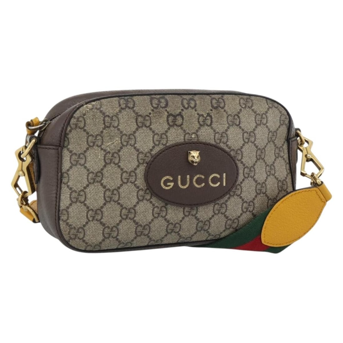 Gucci 476466 Neo Vintage GG Supreme Web Shoulder Bag Beige PVC: Gucci 476466 Neo Vintage GG Supreme Web Shoulder Bag Beige PVC Gucci Neo Vintage shoulder bag from the GG Supreme Web Sherry Line in beige PVC leather with gold-tone accents. Made in Italy, this women