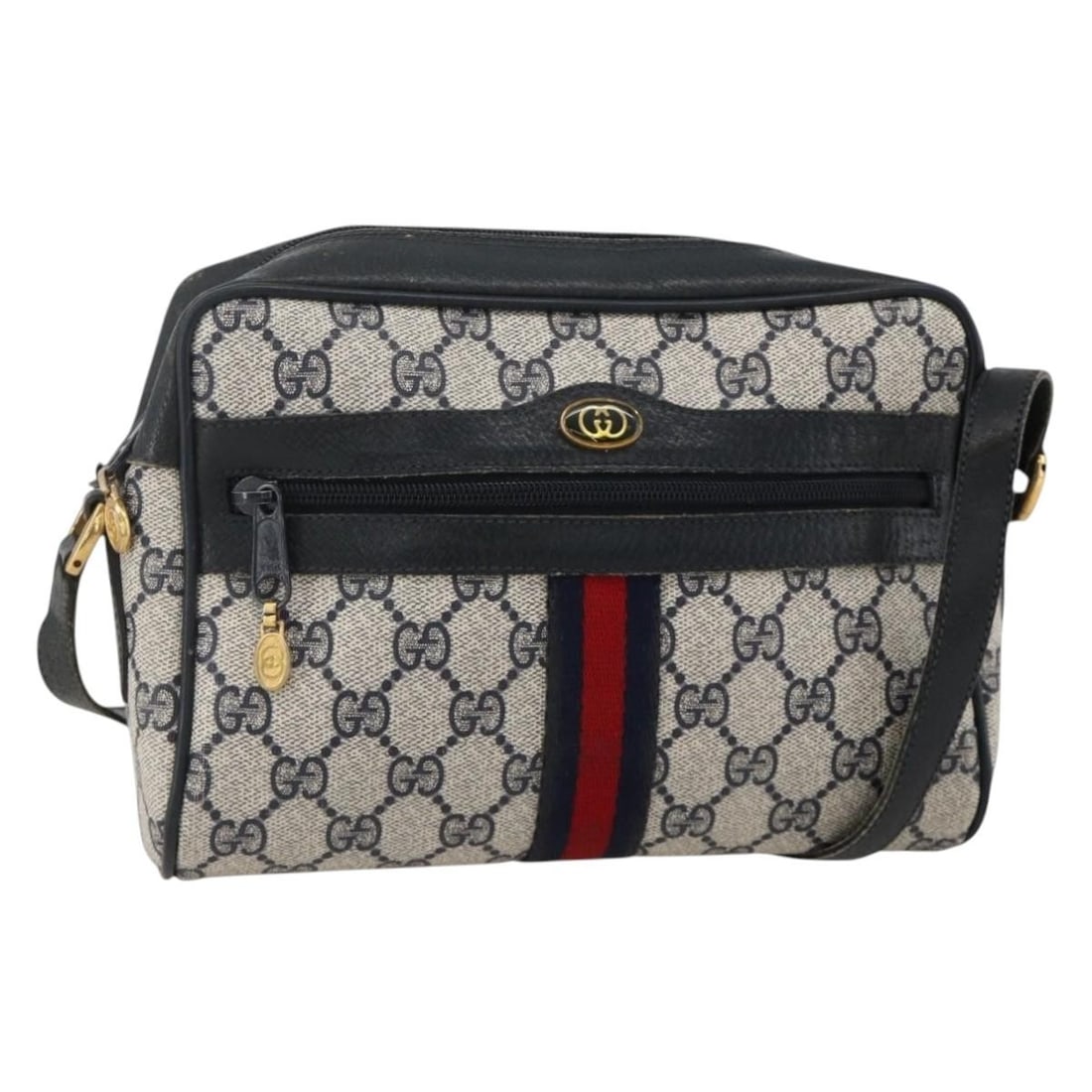 Gucci 65 02 004 Sherry Line Shoulder Bag GG Supreme PVC Leather: Gucci 65 02 004 Sherry Line Shoulder Bag GG Supreme PVC Leather Authentic Gucci GG Supreme Sherry Line shoulder bag in navy, gold, and red PVC leather with GG canvas detailing. Made in Italy for women