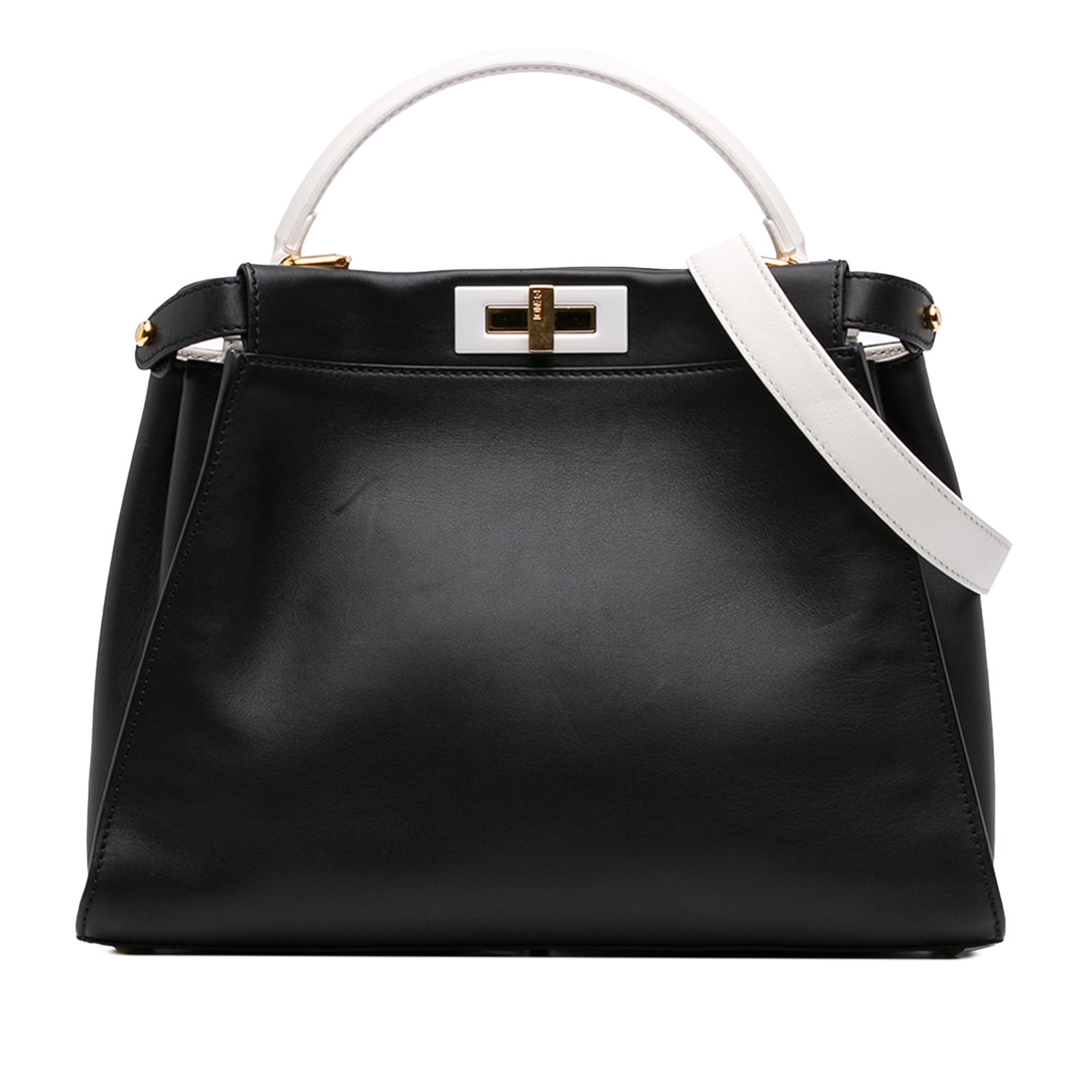 Fendi Peekaboo ISeeU Medium Bicolor Leather Top Handle Bag: Fendi Peekaboo ISeeU Medium Bicolor Leather Top Handle Bag Fendi Peekaboo ISeeU medium satchel in black bicolor leather with a structured silhouette and signature turn-lock closure. This bag features 
