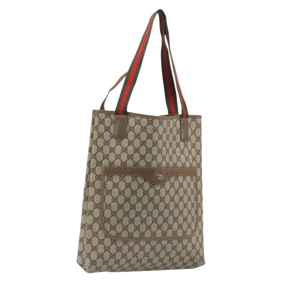 Gucci 47 02 2140 GG Supreme Sherry Web Beige PVC tote: Gucci 47 02 2140 GG Supreme Sherry Web Beige PVC tote Authentic Gucci GG Supreme Web Sherry Line tote bag in beige PVC leather/GG canvas. This women's tote is made in Italy and features the 47 02 2140