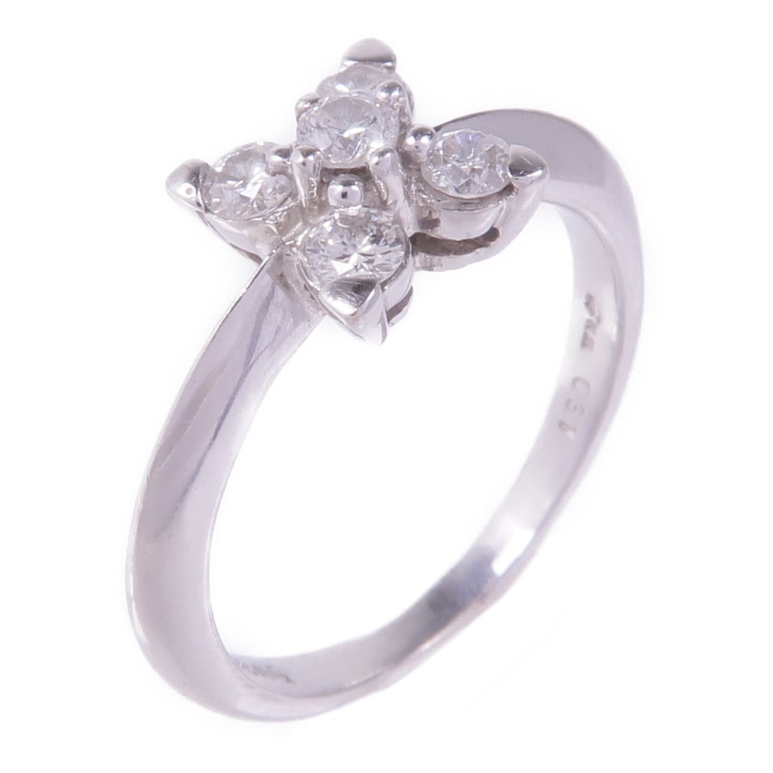 18K White Gold Diamond Ring JEWELRY Brand Size 4.75: 18K White Gold Diamond Ring JEWELRY Brand Size 4.75 18K white gold diamond ring in a clear finish, designed for women and sized US 4.75. The ring features a diamond main stone with a total weight of 0