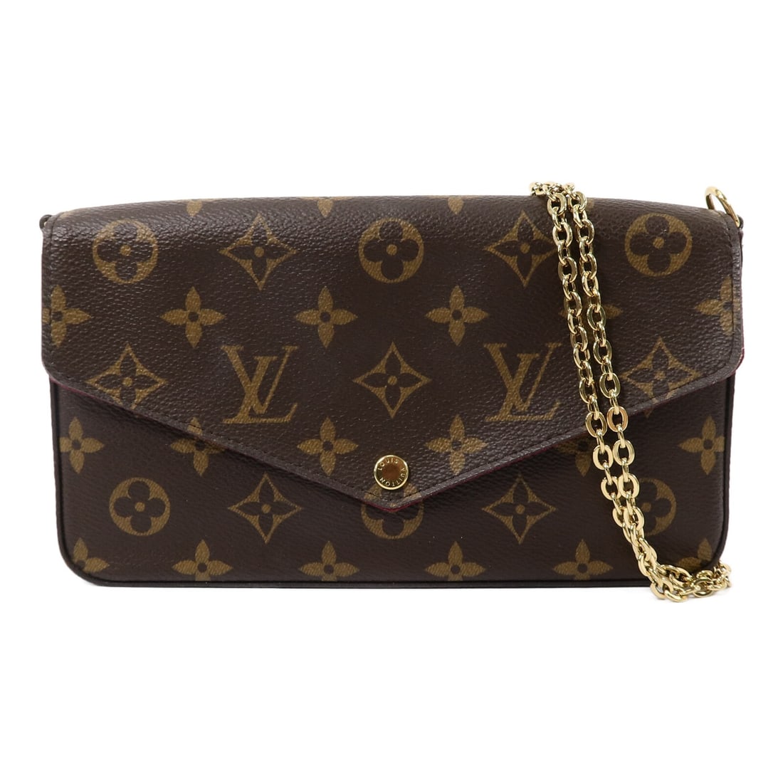 Louis Vuitton Felicie Pochette M81896 Monogram Shoulder Bag Fuschia Brown: Louis Vuitton Felicie Pochette M81896 Monogram Shoulder Bag Fuschia Brown Louis Vuitton Felicie Pochette chain shoulder bag in Monogram PVC coated canvas with a brown and fuchsia color combination. Th