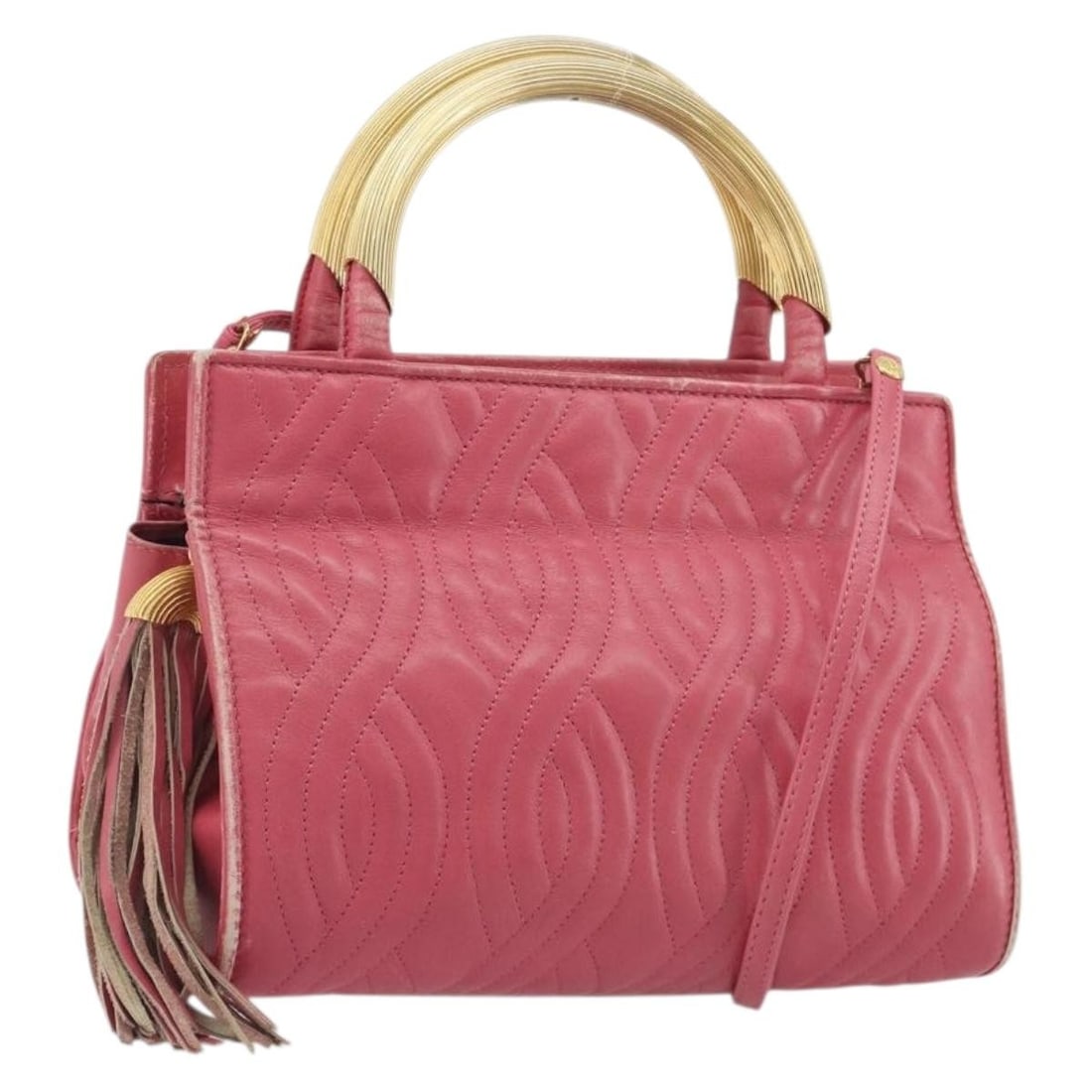 FENDI Macaroni Leather 2way Handbag Pink Gold with Shoulder Strap: FENDI Macaroni Leather 2way Handbag Pink Gold with Shoulder Strap FENDI Macaroni 2-way handbag in pink and gold leather with top handles and a removable shoulder strap. Made in Italy, this women's bag