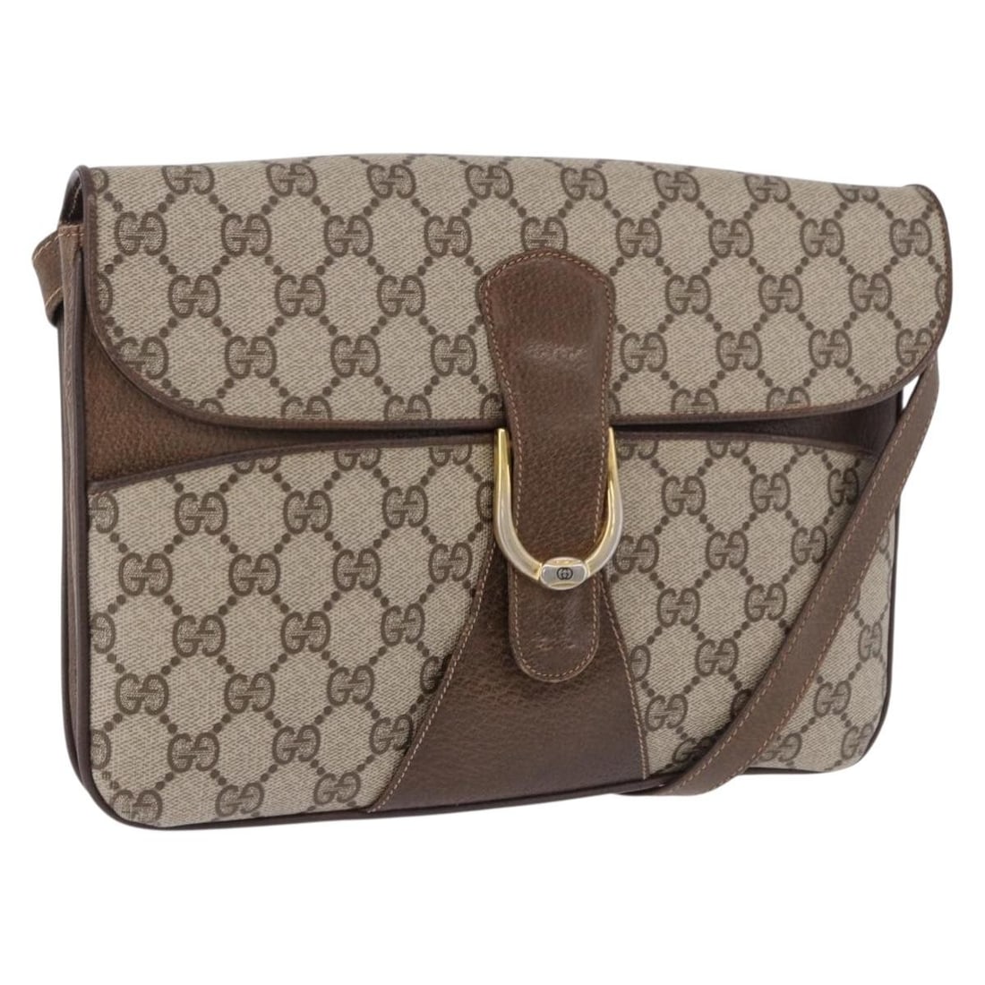 Gucci PVC Leather Shoulder Bag Beige Gold Tone: Gucci PVC Leather Shoulder Bag Beige Gold Tone Authentic Gucci GG Supreme shoulder bag in beige PVC leather with gold-tone accents. This women's bag is made in Italy and features a compact shoulder si