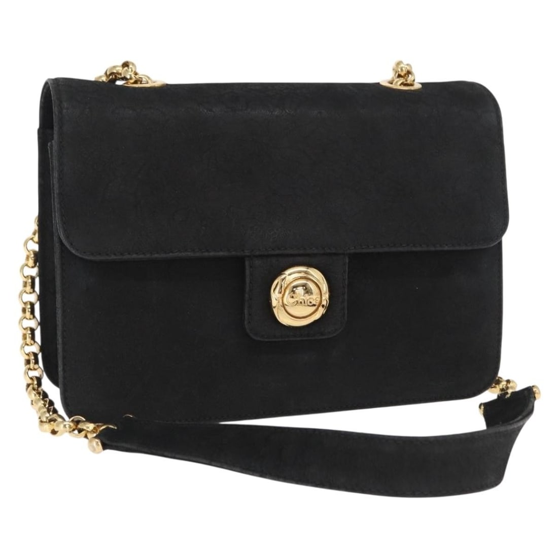 Chloe black leather shoulder bag with gold tone chain: Chloe black leather shoulder bag with gold tone chain Authentic Chloe shoulder bag in black leather with gold-tone accents. Made in Italy, this women's bag features a compact silhouette with a chain s