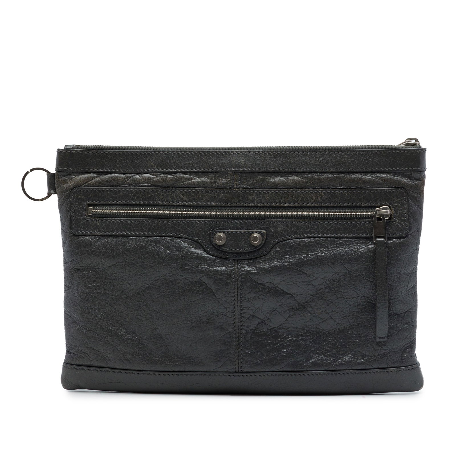Balenciaga Classic Clip Clutch M Black Lambskin Leather Bag: Balenciaga Classic Clip Clutch M Black Lambskin Leather Bag Balenciaga Lambskin Motocross Classic Clip Clutch M in black leather. This clutch features a top zip closure and an exterior front zip pocke