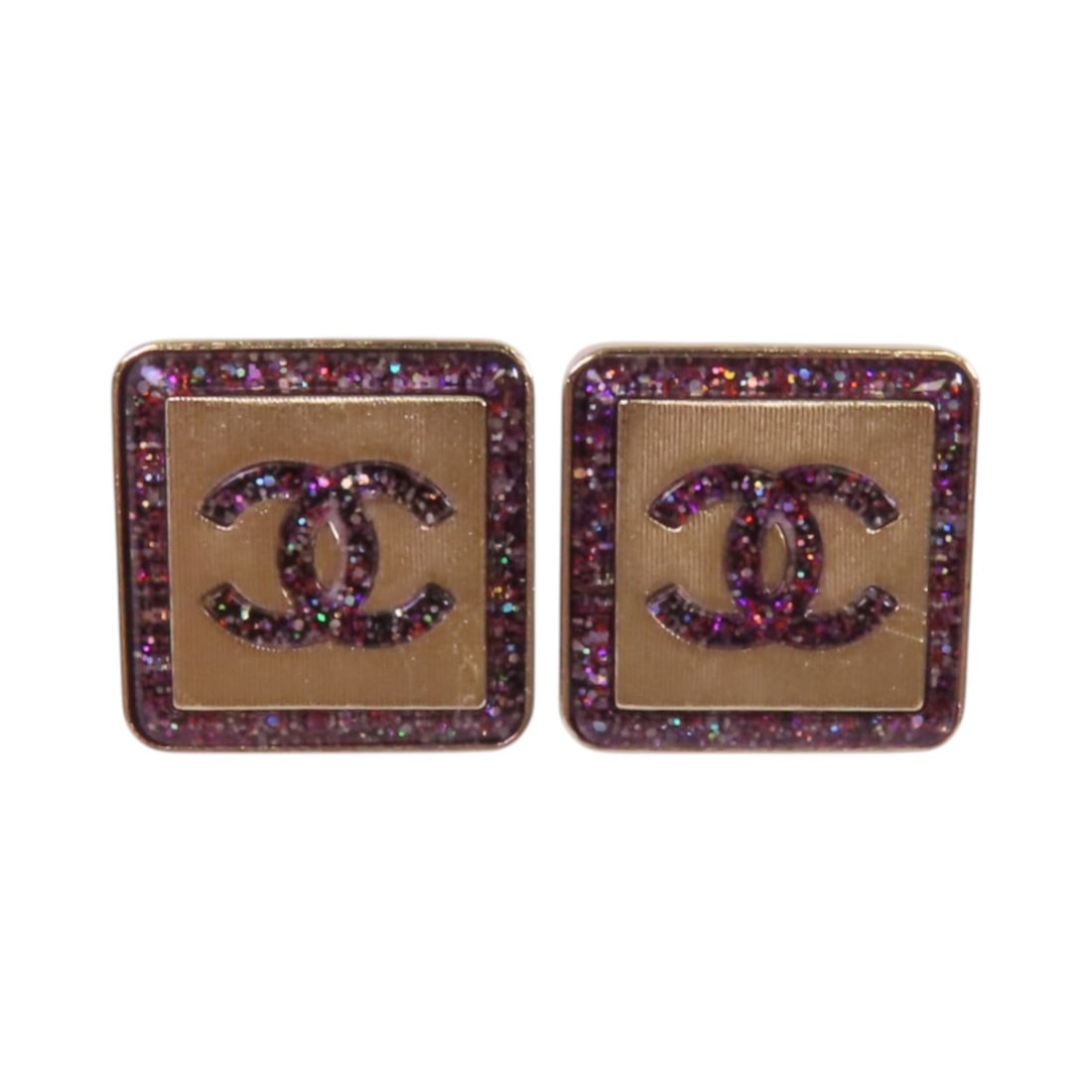 Chanel A21K CC Pierced Earrings Gold Tone Multicolor Metal PVC: Chanel A21K CC Pierced Earrings Gold Tone Multicolor Metal PVC Chanel CC earrings in a gold tone and multicolor design, made from metal and PVC. The item is identified with date code A21K and is in ve
