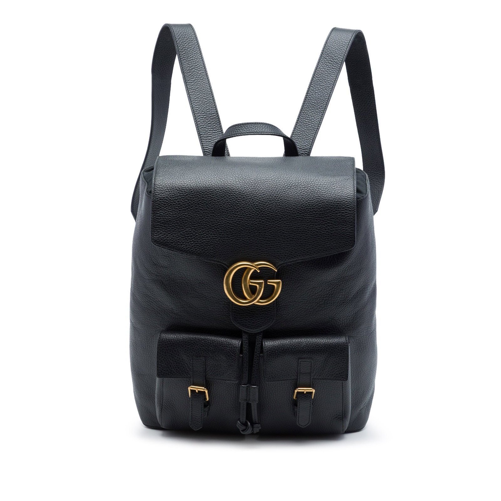 Black Leather Backpack Gucci GG Marmont Made in Italy: Black Leather Backpack Gucci GG Marmont Made in Italy This Gucci GG Marmont Calfskin Backpack is crafted in black leather and made in Italy. It features a flat top leather handle, adjustable leather b