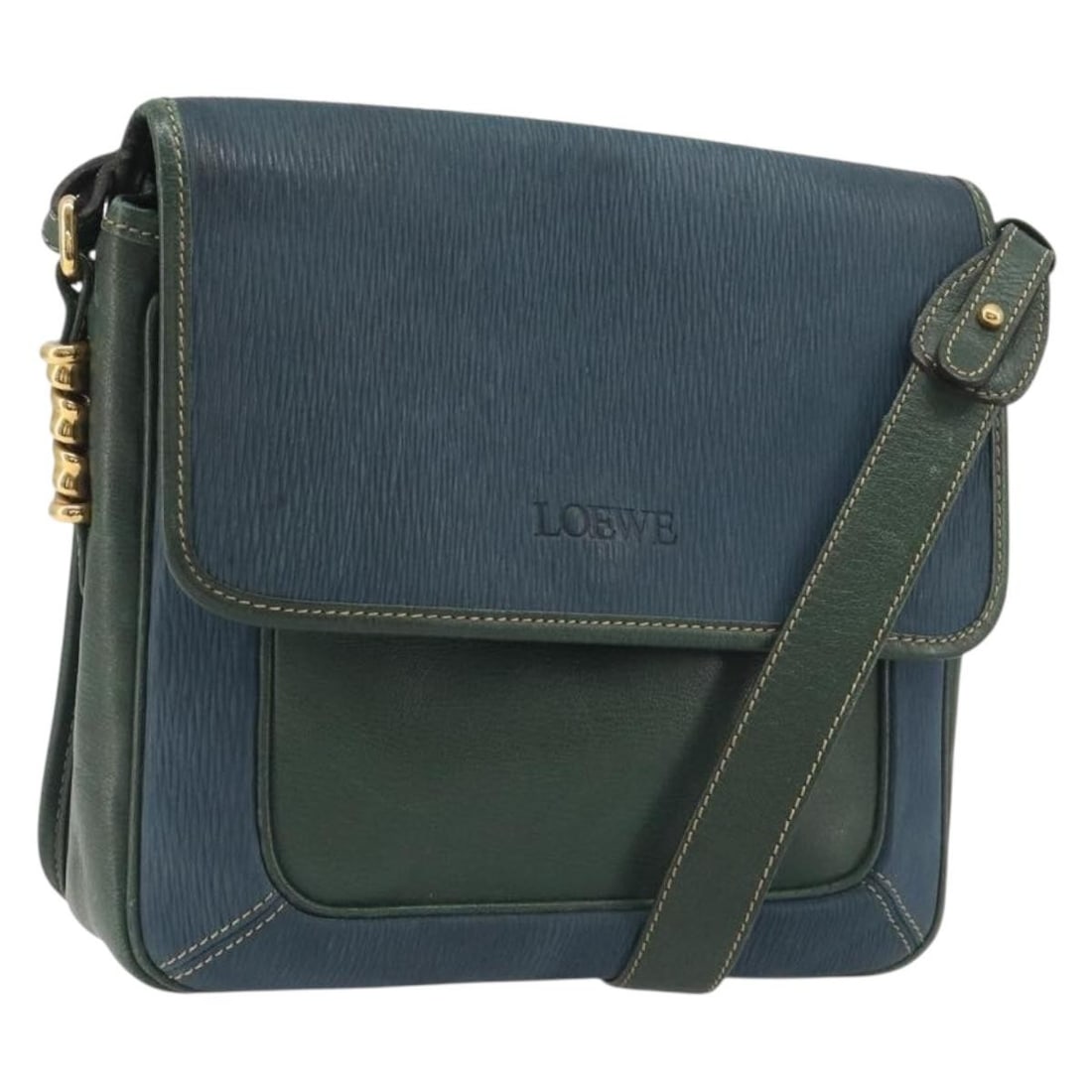 LOEWE Velazquez leather shoulder bag in blue with gold tone trim (1 of 18)