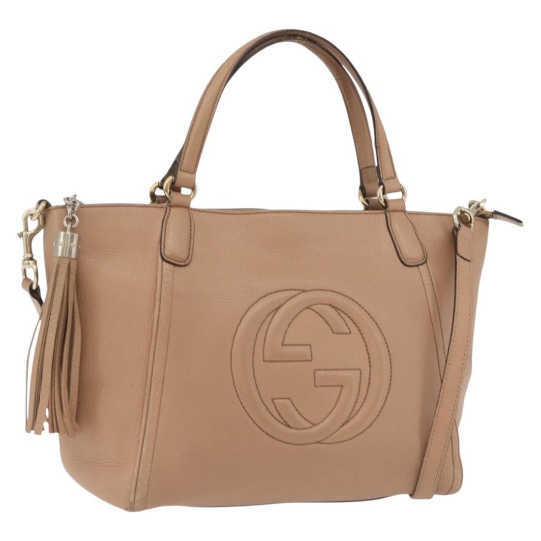 Gucci 369176 Soho Interlocking Leather 2way Handbag Gold Beige: Gucci 369176 Soho Interlocking Leather 2way Handbag Gold Beige Gucci Soho Interlocking 2-way handbag in gold/beige leather with top handles and a removable shoulder strap. Made in Italy, this women's 
