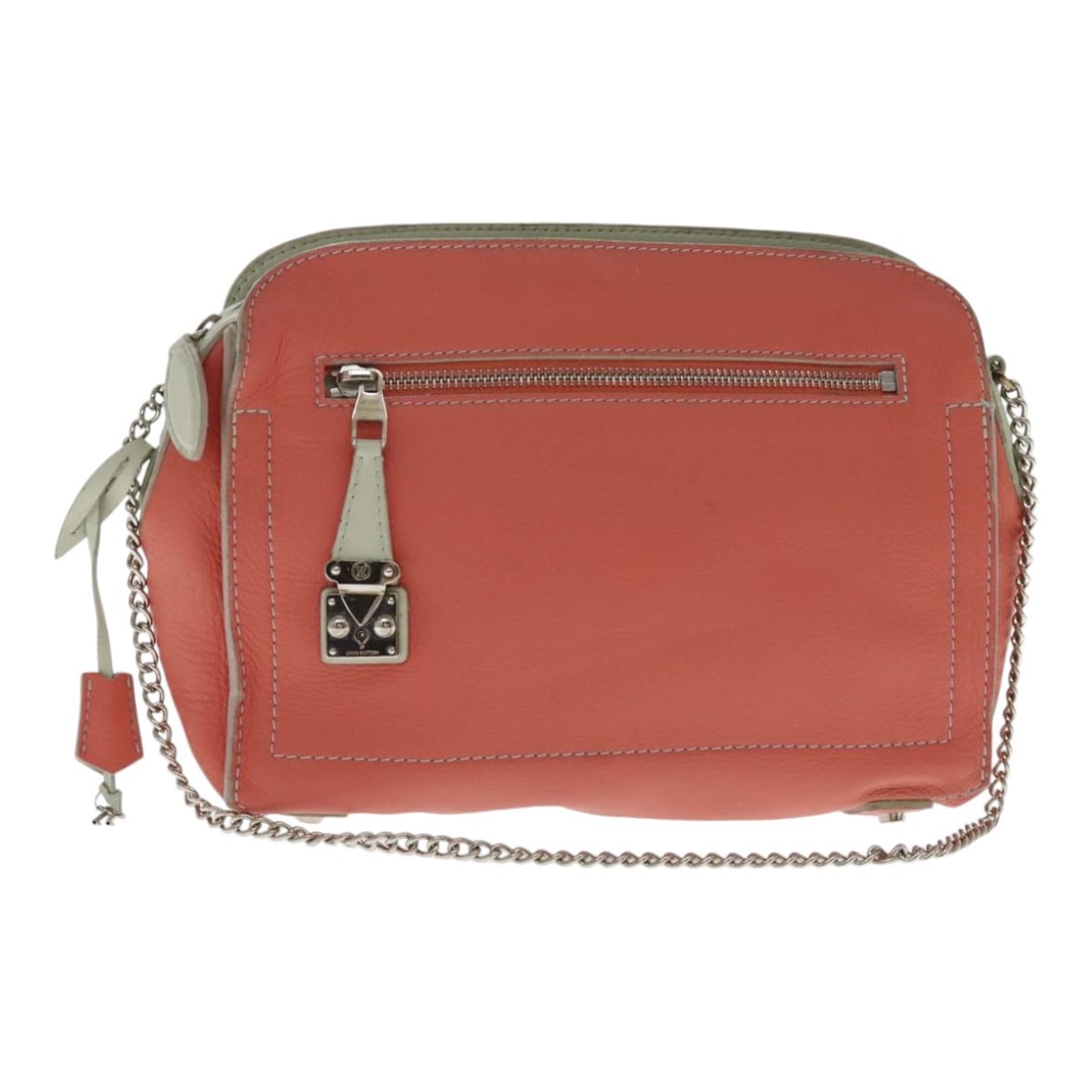 Louis Vuitton Pochette Corail Pink Leather Shoulder Bag M94181 with Keys: Louis Vuitton Pochette Corail Pink Leather Shoulder Bag M94181 with Keys This Louis Vuitton Pochette Corail shoulder bag features a pink leather exterior and is designed for women. The bag includes tw