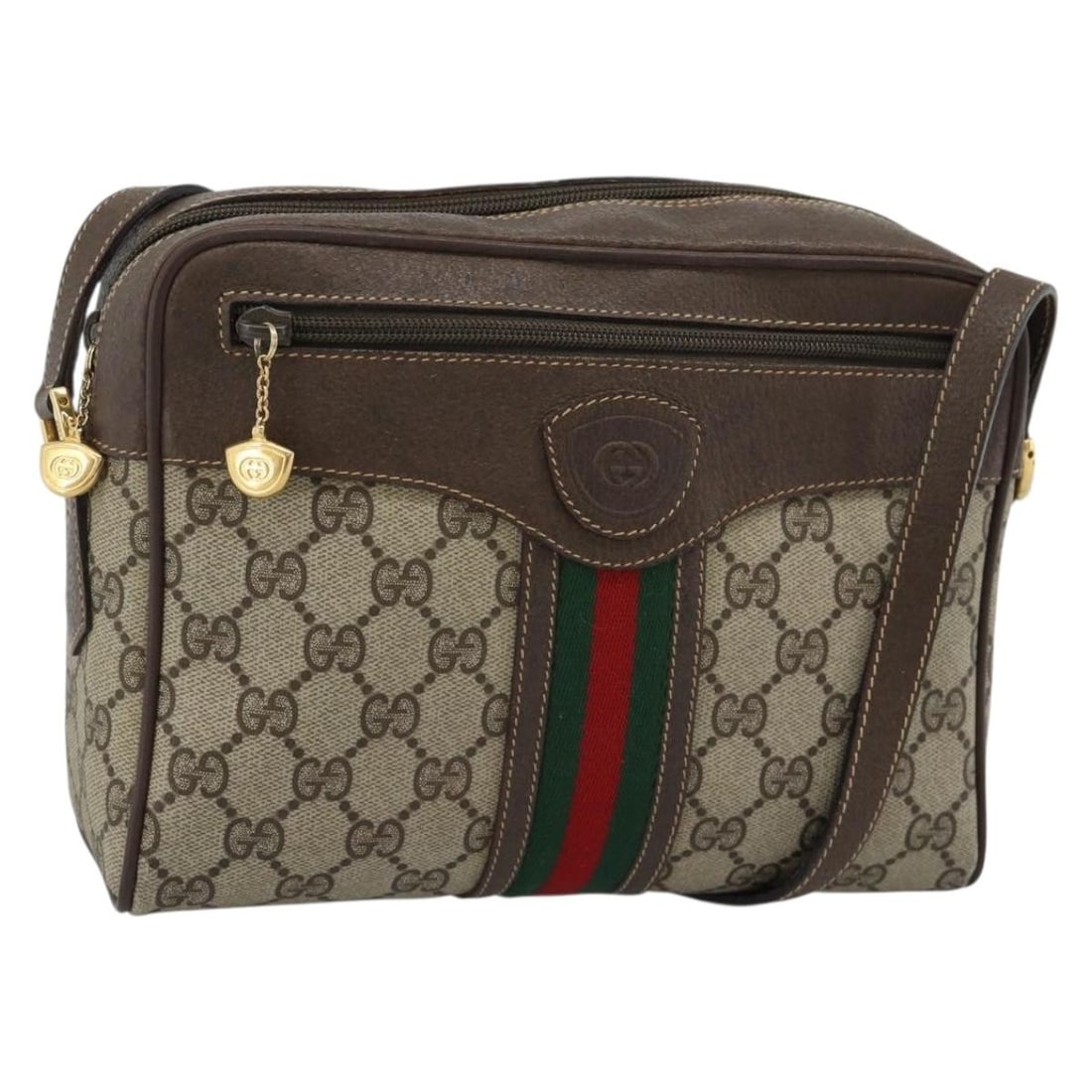 Gucci Sherry Line GG Supreme PVC Shoulder Bag Beige Gold 00 156 0852: Gucci Sherry Line GG Supreme PVC Shoulder Bag Beige Gold 00 156 0852 Gucci GG Supreme Web Sherry Line shoulder bag in beige and gold PVC leather with GG canvas construction. Made in Italy, this women'