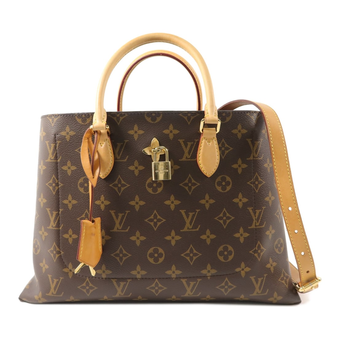 Louis Vuitton M43551 Flower Tote Monogram 2 Way Bag Brown: Louis Vuitton M43551 Flower Tote Monogram 2 Way Bag Brown A Louis Vuitton Flower Tote 2 Way Shoulder Bag in Brown monogram coated canvas. This model M43551 features a two-way carrying design with a ha