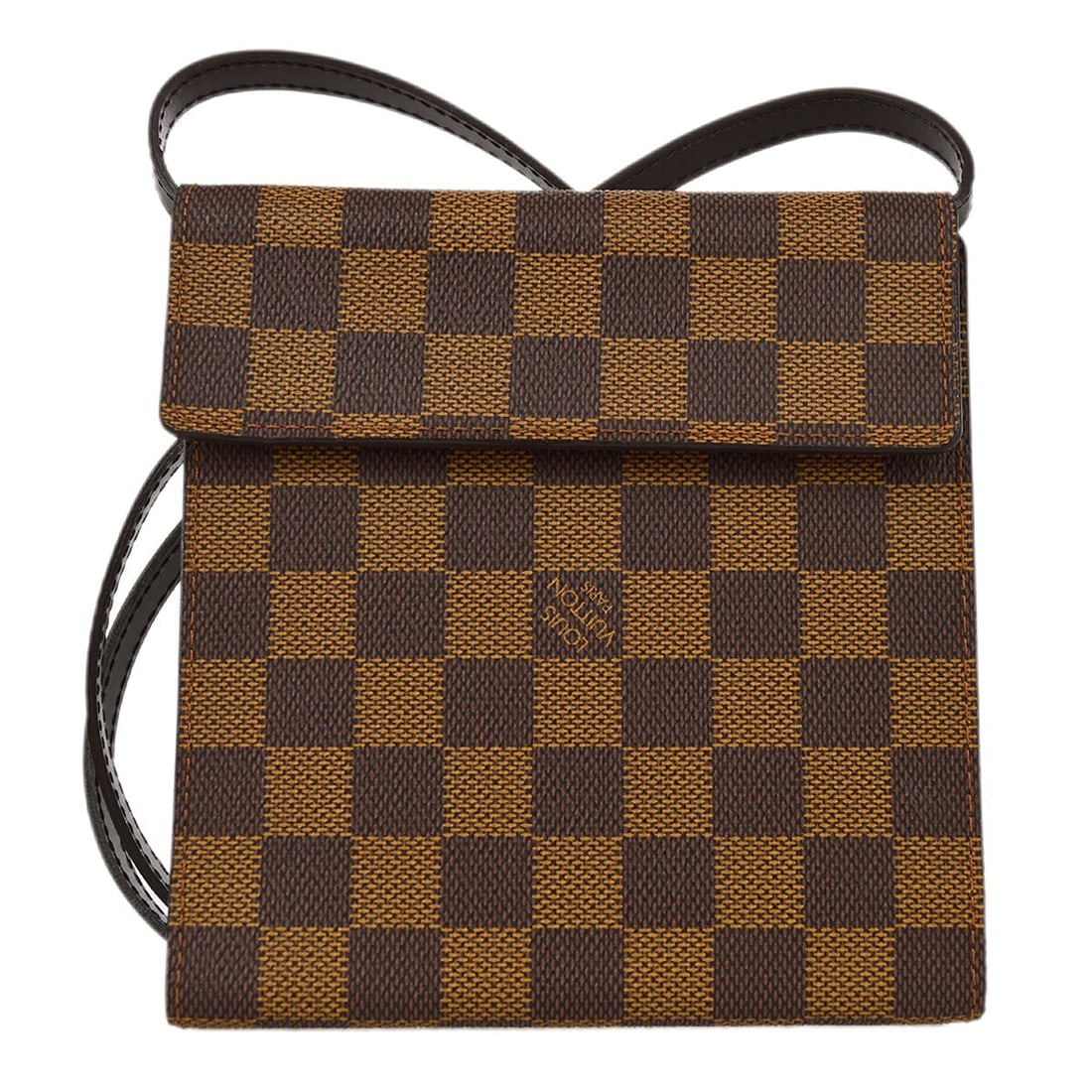 Louis Vuitton Damier 20th Anniversary CD Case with Shoulder Strap N62935: Louis Vuitton Damier 20th Anniversary CD Case with Shoulder Strap N62935 Louis Vuitton Damier 20th Anniversary CD Case in brown Ebene Damier canvas with leather trim. This shoulder bag features a flap