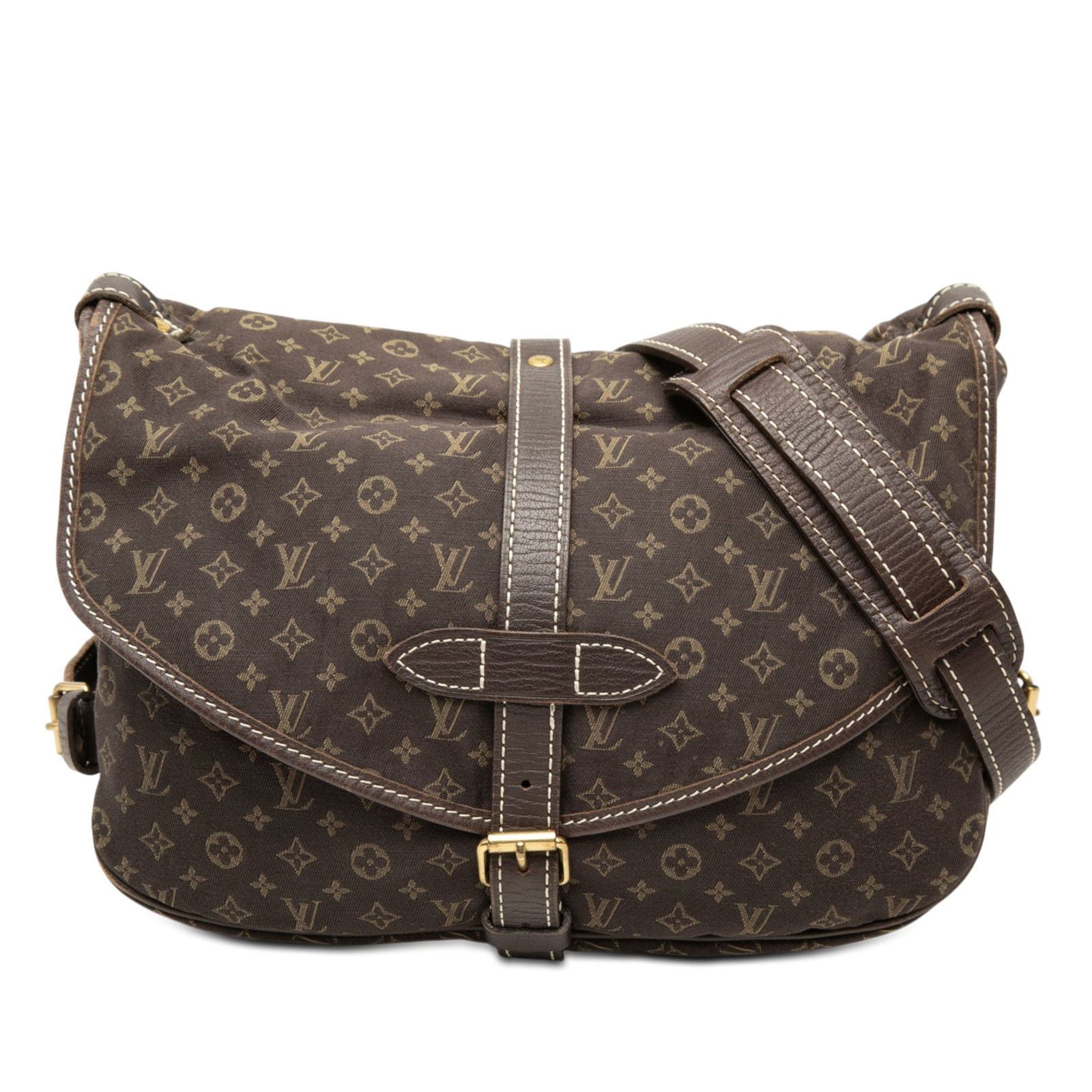 Louis Vuitton Saumur 30 Mini Lin Monogram shoulder bag: Louis Vuitton Saumur 30 Mini Lin Monogram shoulder bag Louis Vuitton Monogram Mini Lin Saumur 30 shoulder bag in brown fabric with leather trim. The design features an adjustable flat leather shoulder