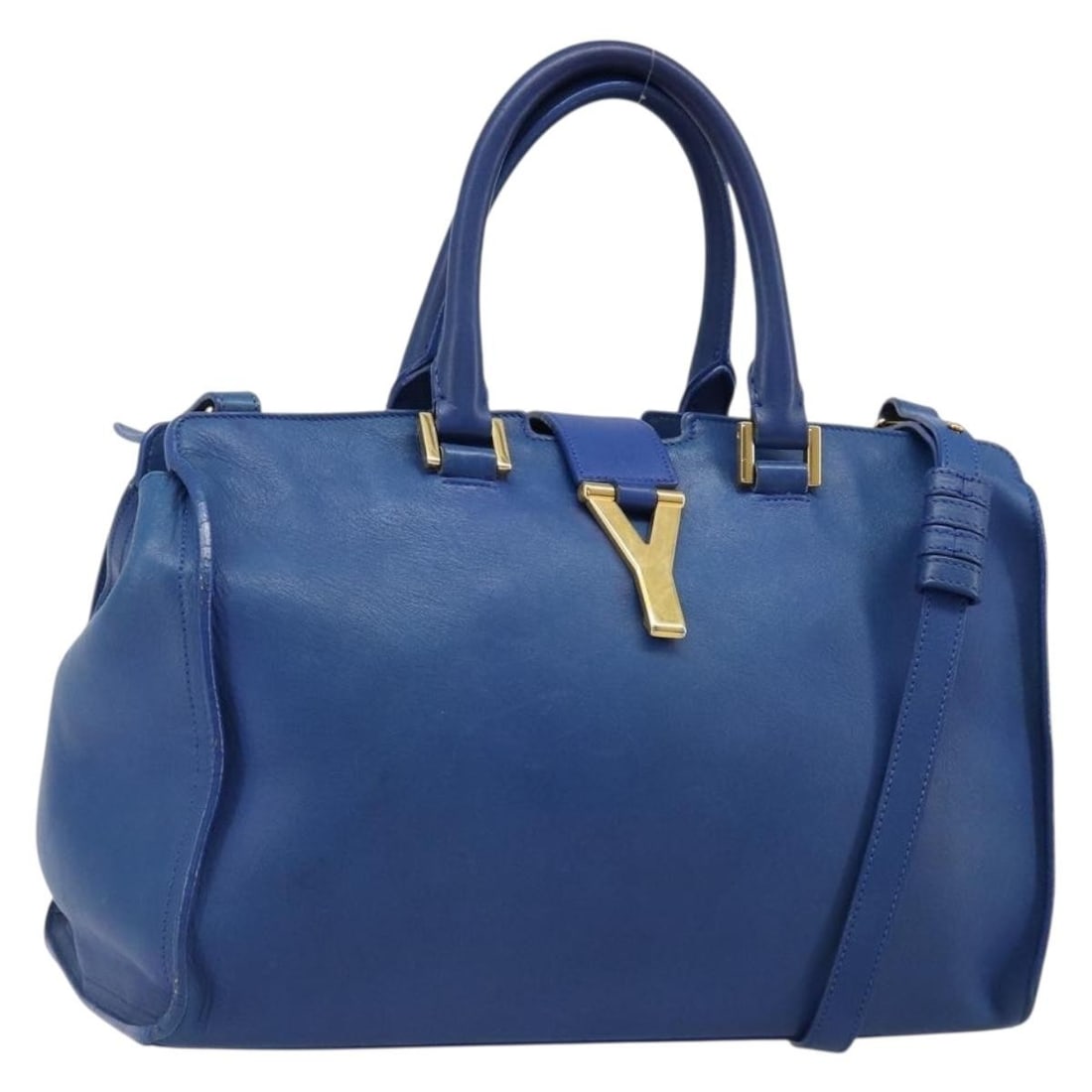 Saint Laurent Petit Cabas 2way Leather Handbag Blue with Shoulder Strap: Saint Laurent Petit Cabas 2way Leather Handbag Blue with Shoulder Strap Saint Laurent Petit Cabas 2-way handbag in blue leather with gold-tone accents. This women's bag includes a shoulder strap and c