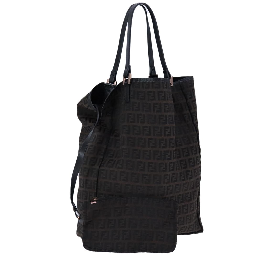 FENDI Zucchino Canvas Brown Tote with Pouch Italy: FENDI Zucchino Canvas Brown Tote with Pouch Italy This FENDI Zucchino canvas tote bag features the iconic brown Zucchino canvas exterior and is designed for women. The bag includes a matching pouch an