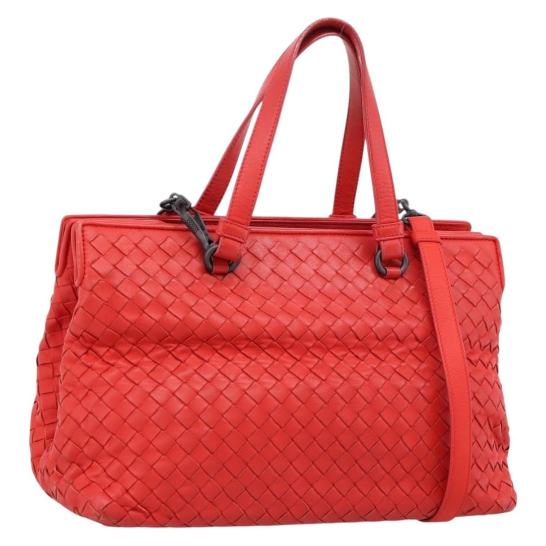 Red 2way Hand Bag Bottega Veneta Intrecciato with Shoulder Strap: Red 2way Hand Bag Bottega Veneta Intrecciato with Shoulder Strap Bottega Veneta Intrecciato 2-way handbag in red, designed for women and made in Italy. Includes a shoulder strap for hand or shoulder c
