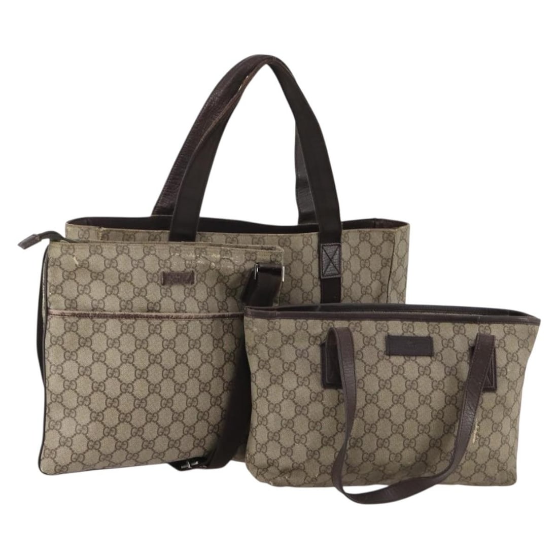 3 Piece Gucci GG Supreme Beige PVC Leather Shoulder Bag Set: 3 Piece Gucci GG Supreme Beige PVC Leather Shoulder Bag Set Authentic Gucci GG Supreme shoulder bag set in beige PVC leather and GG canvas. This bundle includes the items shown in the photos only; ite