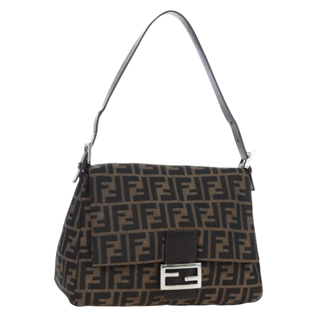 FENDI Mamma Baguette Brown Zucca Canvas Shoulder Bag Silver: FENDI Mamma Baguette Brown Zucca Canvas Shoulder Bag Silver Authentic Fendi Mamma Baguette shoulder bag in brown and silver Zucca canvas. This women's shoulder bag includes a dust bag and shows heavy