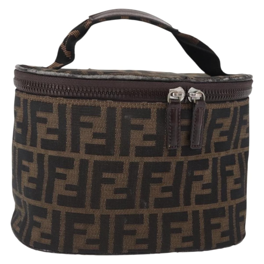 Fendi Zucca Canvas Handbag Black Brown Silver Italy Made: Fendi Zucca Canvas Handbag Black Brown Silver Italy Made This Fendi handbag features the iconic Zucca canvas in a black, brown, and silver color combination. Crafted in Italy, the bag measures approxi