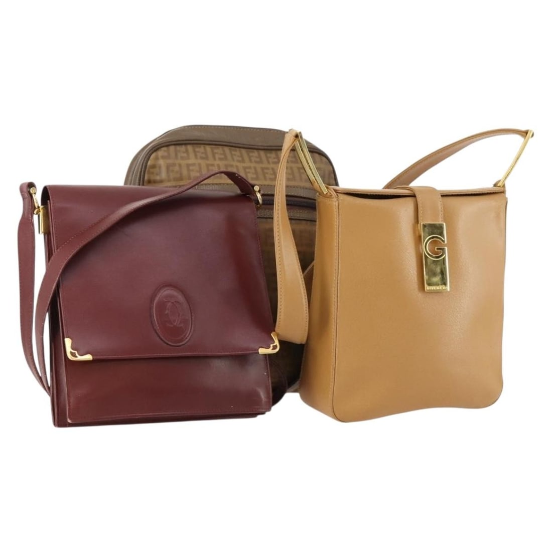 Set of 3 Bordeaux Leather and Canvas Shoulder Bags Bundle: Set of 3 Bordeaux Leather and Canvas Shoulder Bags Bundle This is a special bundle set featuring a shoulder bag crafted from leather and Zucchino canvas in a Bordeaux and beige color scheme. Designed 