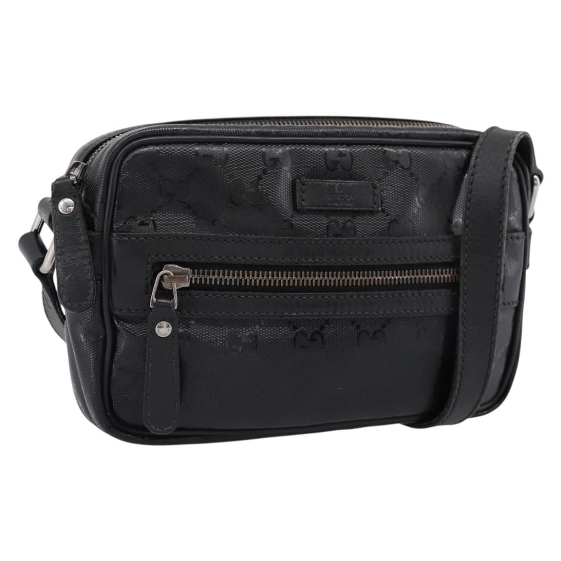 Gucci 201447 GG Canvas Shoulder Bag Black Silver PVC Leather: Gucci 201447 GG Canvas Shoulder Bag Black Silver PVC Leather Gucci GG Implementation shoulder bag in black and silver PVC leather with GG canvas. Made in Italy, this women's shoulder bag includes only