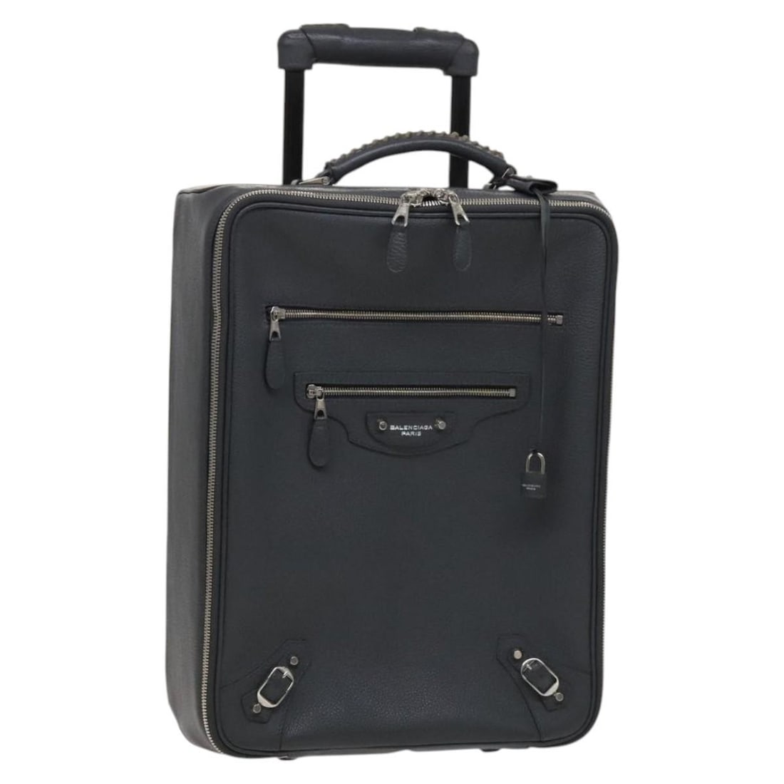 Balenciaga Gray Leather Boston Bag With Padlock and Clochette: Balenciaga Gray Leather Boston Bag With Padlock and Clochette This Balenciaga Boston Bag is crafted from gray leather and features a spacious carry case design. Designed for women, it includes a padlo