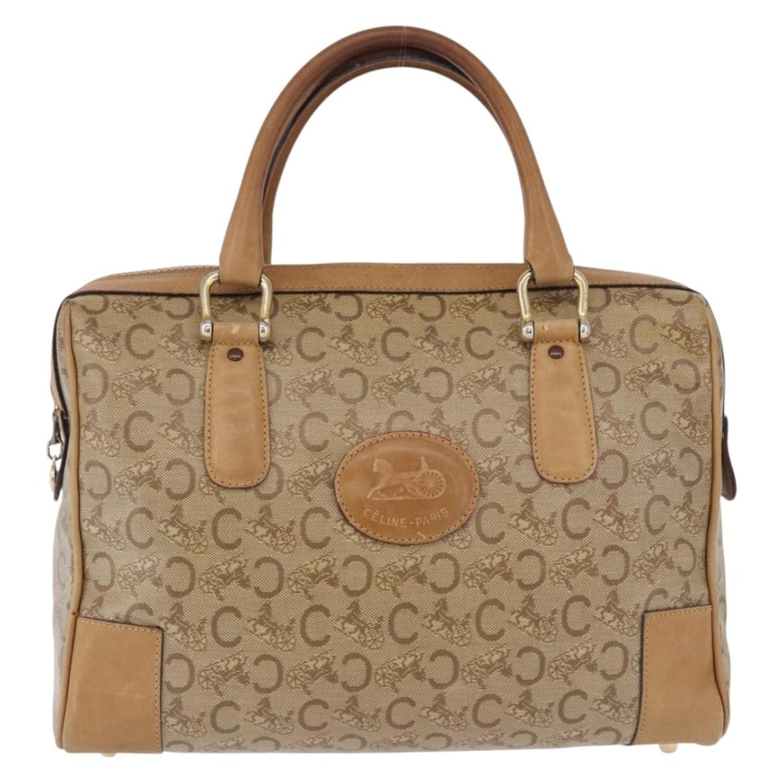Celine C Macadam Beige Canvas Handbag 30cm Italy: Celine C Macadam Beige Canvas Handbag 30cm Italy Celine C Macadam canvas bag in beige, made in Italy. It is described as a female model with a fair condition, showing out of shape exterior, light wear