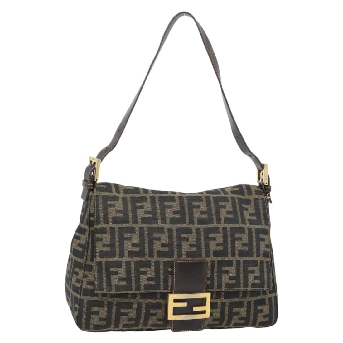 FENDI Mamma Baguette Shoulder Bag in Black Brown Zucca Canvas: FENDI Mamma Baguette Shoulder Bag in Black Brown Zucca Canvas Fendi Mamma Baguette shoulder bag in Zucca canvas with a black and brown colorway. Made in Italy, this women's bag comes with a dust bag a