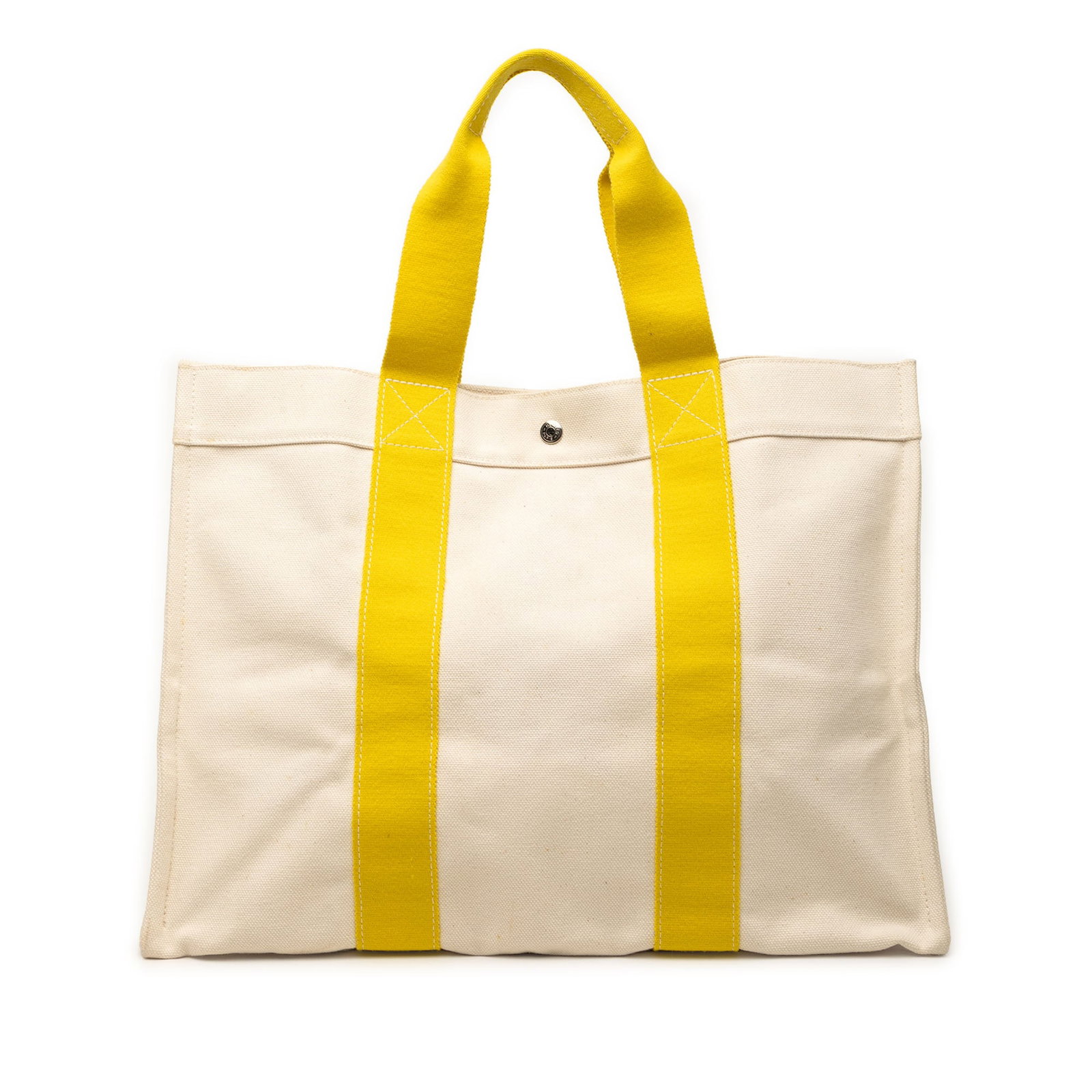Hermes Toile Bora Bora GM Canvas Tote Bag Beige: Hermes Toile Bora Bora GM Canvas Tote Bag Beige Hermes Bora Bora Tote GM in beige fabric with a canvas body, flat handles, an open top with snap button closure, and interior slip pockets. Made in Fran