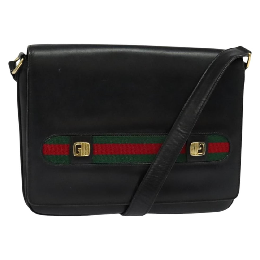 Gucci Sherry Line Black Gold Leather Shoulder Bag: Gucci Sherry Line Black Gold Leather Shoulder Bag This GUCCI Web Sherry Line shoulder bag features black leather with gold-tone accents and is designed for women. Made in Italy, the bag offers a class