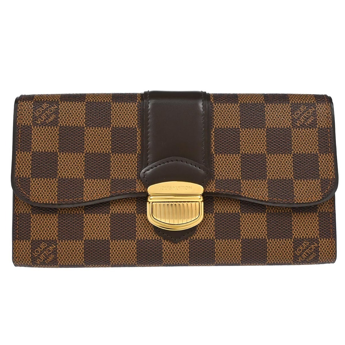 Louis Vuitton Portefeuille Sistina Folding Wallet Damier Canvas Brown N61747: Louis Vuitton Portefeuille Sistina Folding Wallet Damier Canvas Brown N61747 Vintage Louis Vuitton Portefeuille Sistina wallet in Damier Ebene canvas with leather trim and a folding design. The interi